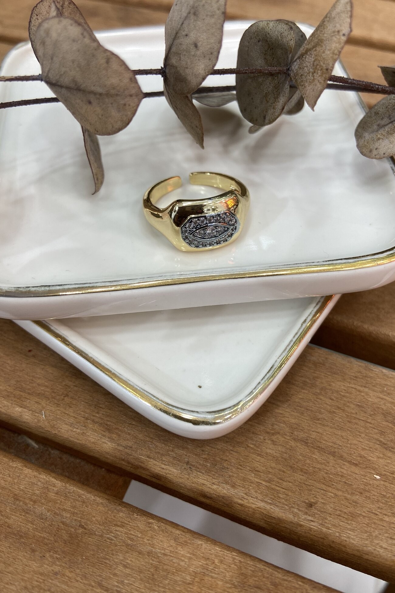 14K Altın Kaplama Plaka Üzeri Göz Motif Yüzük