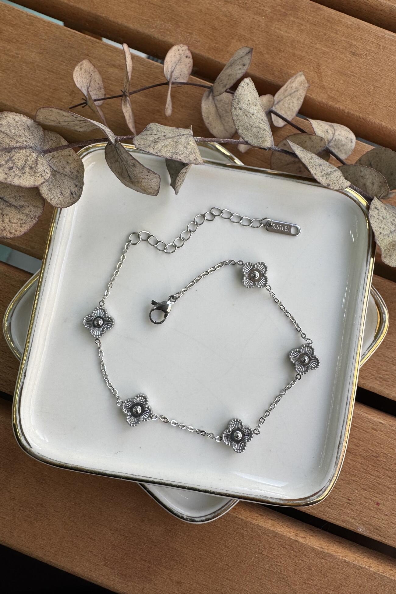 Çelik Ufak Boy Dokulu Bileklik Silver 19+6cm