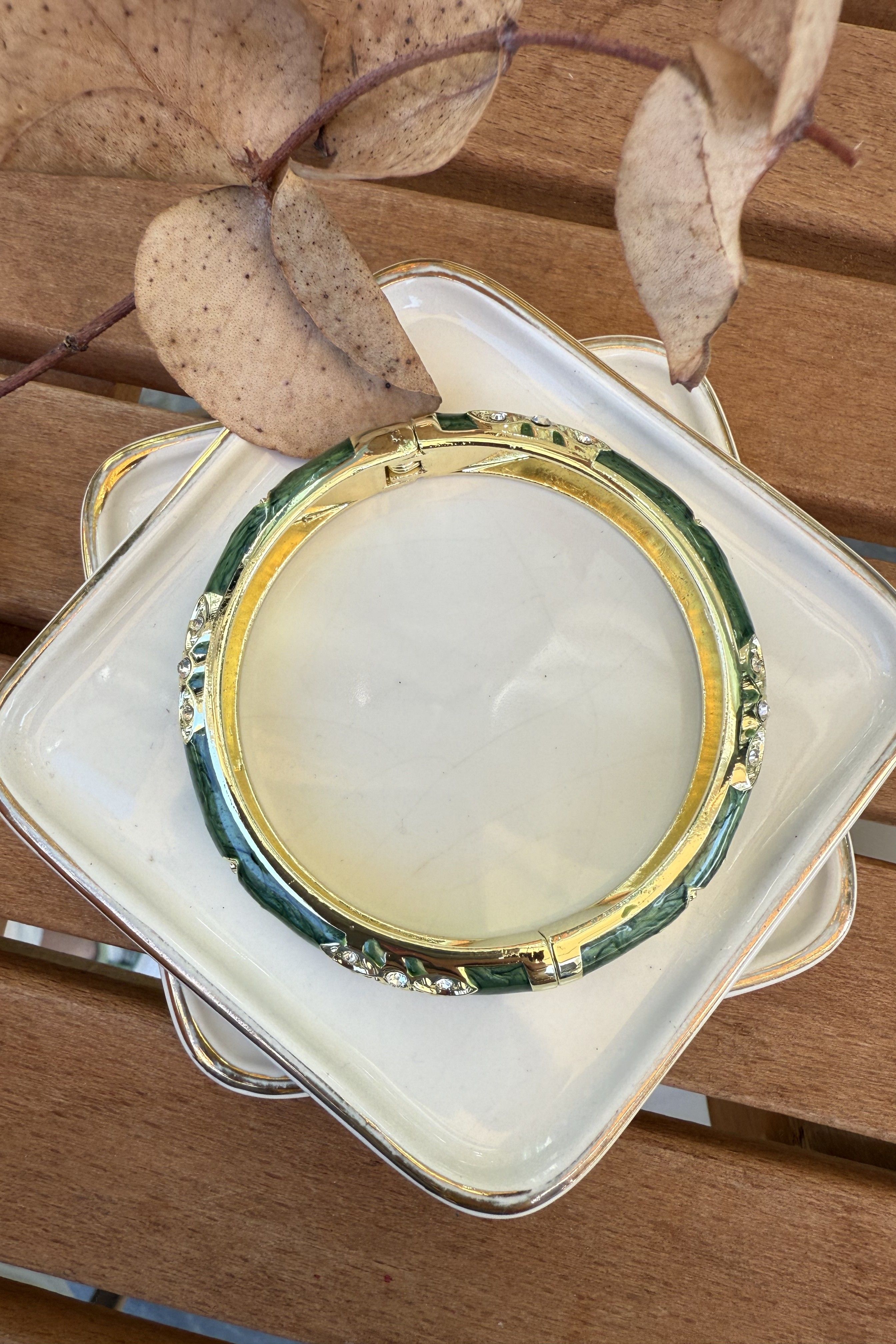 14K Altın Kaplama Orta Yeşil Aria Mineli Bilezik 6cm