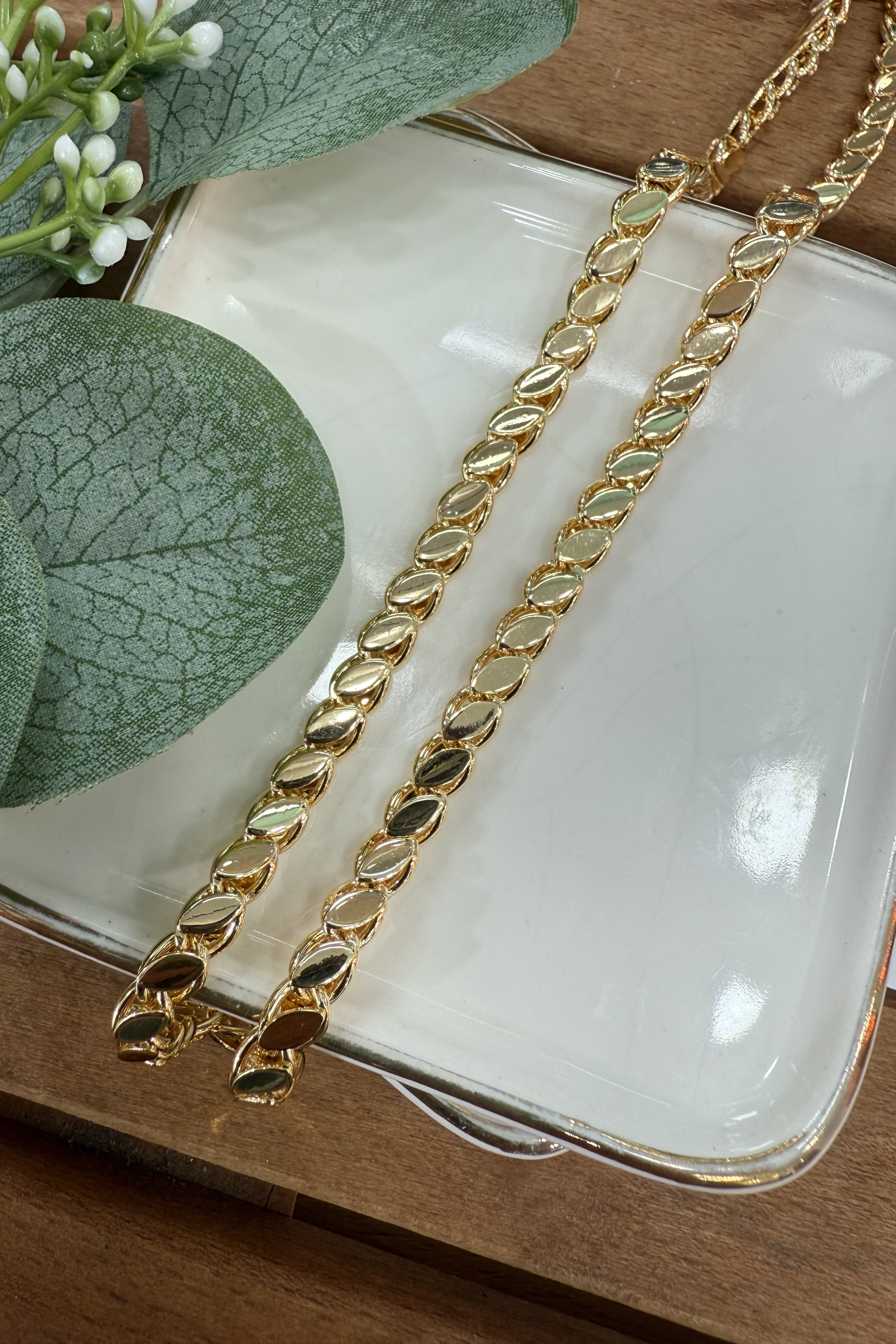 14K Altın Kaplama Arpa Zincir Kolye 67cm
