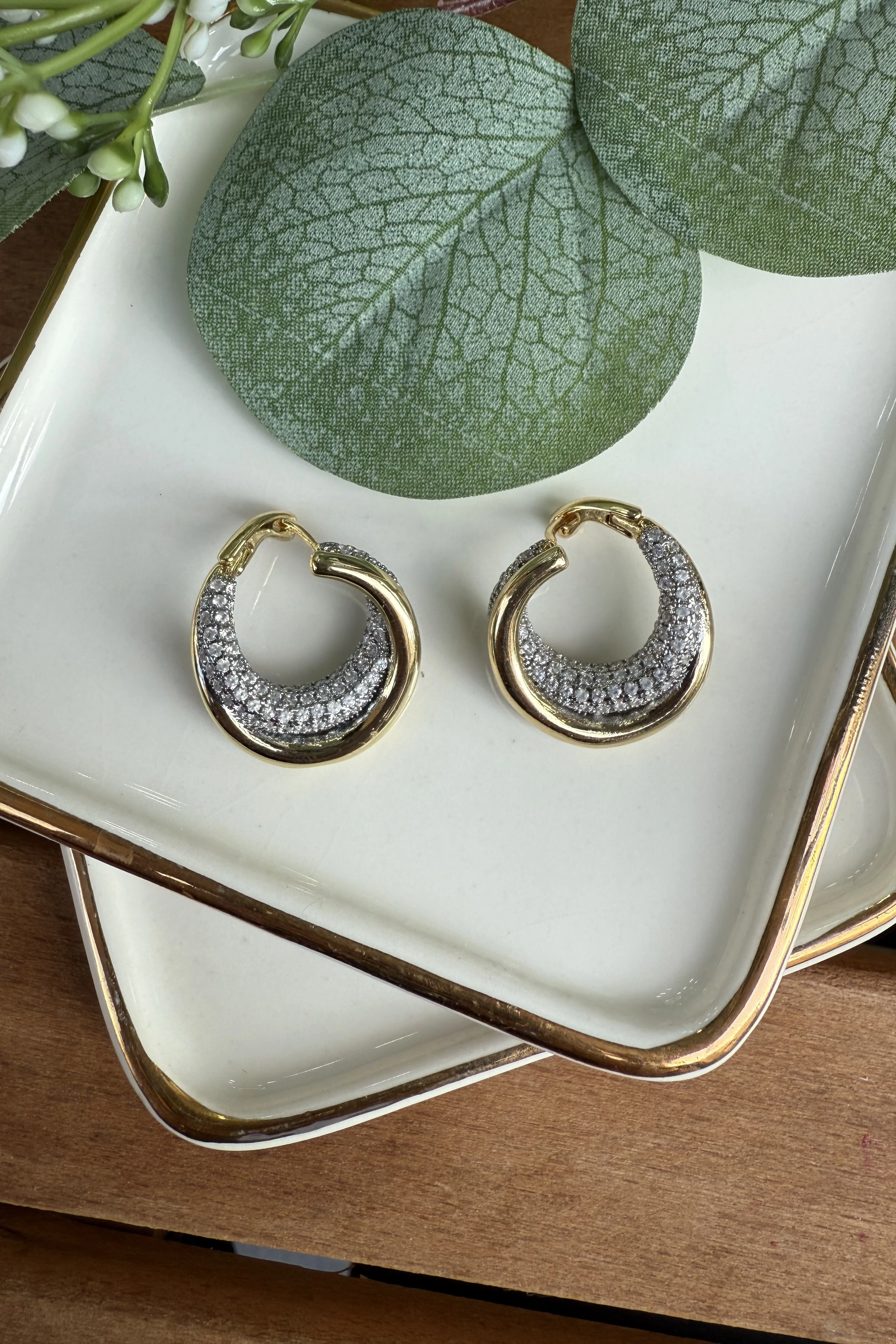 14K Altın Kaplama Taşlı&Taşsız Sarmal Küpe