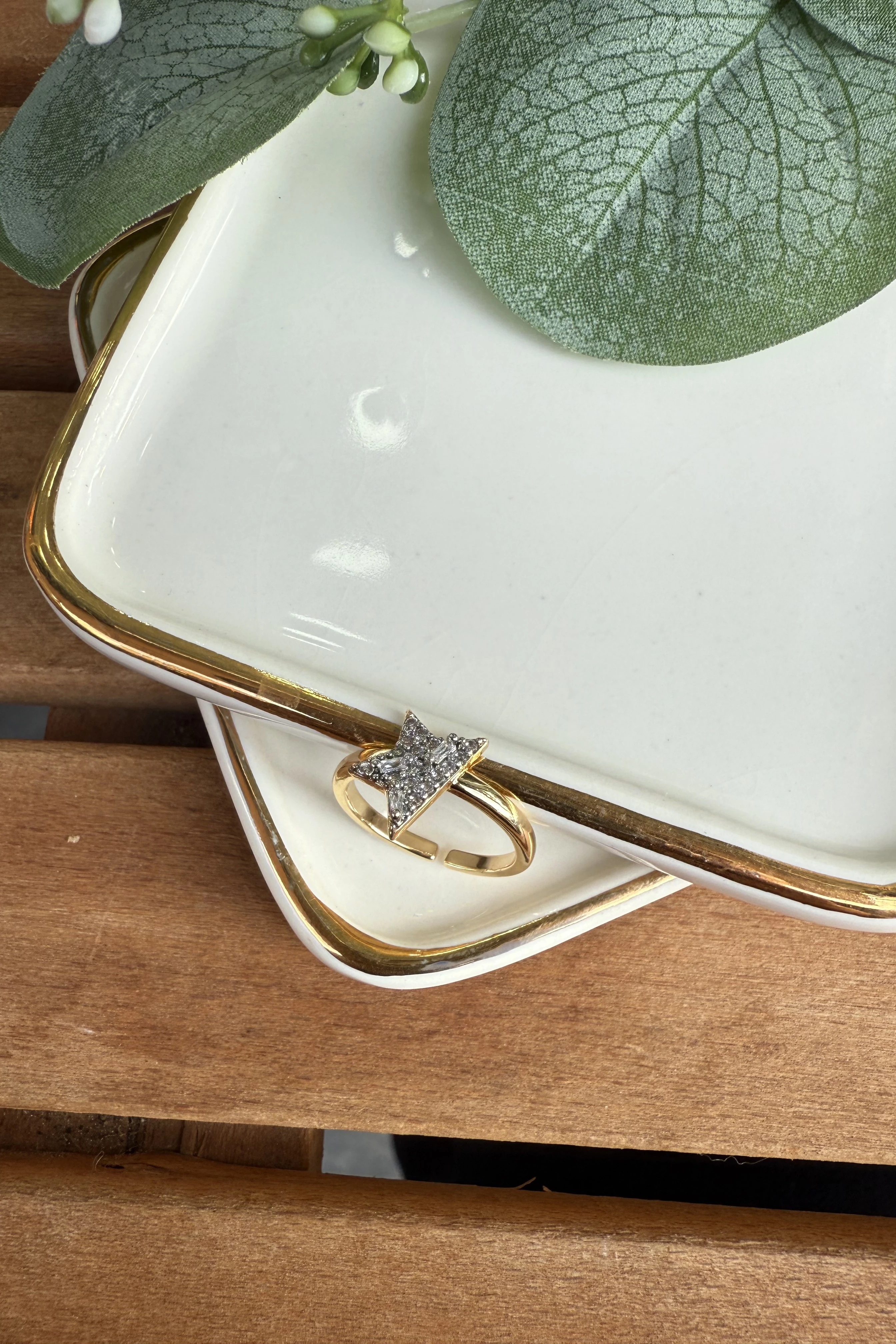 14K Altın Kaplama Taşlı Yarım Yıldız Yüzük