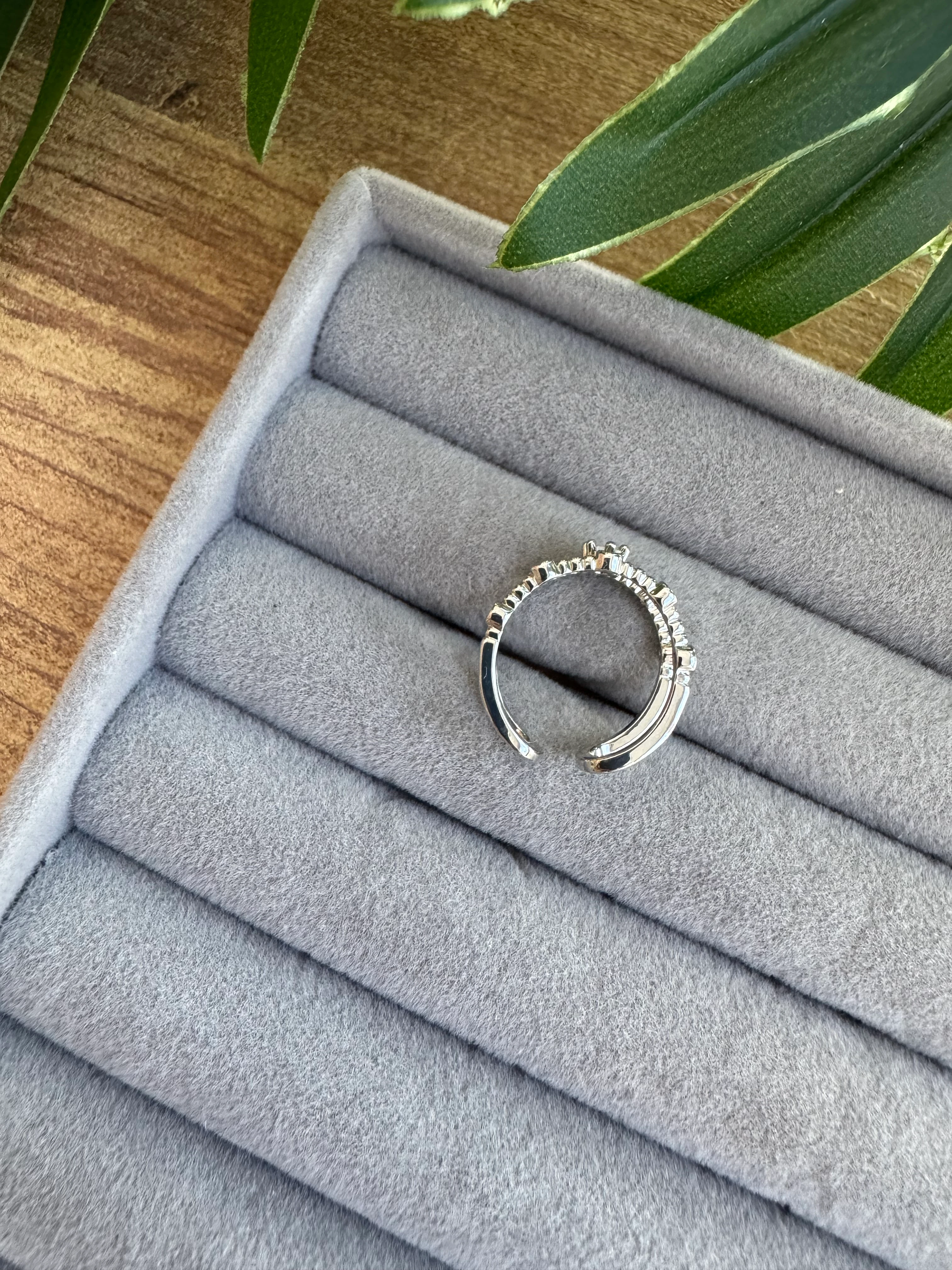 14K Altın Kaplama Ortası Taşlı Çift Sıra Serçe Parmak Yüzüğü Silver