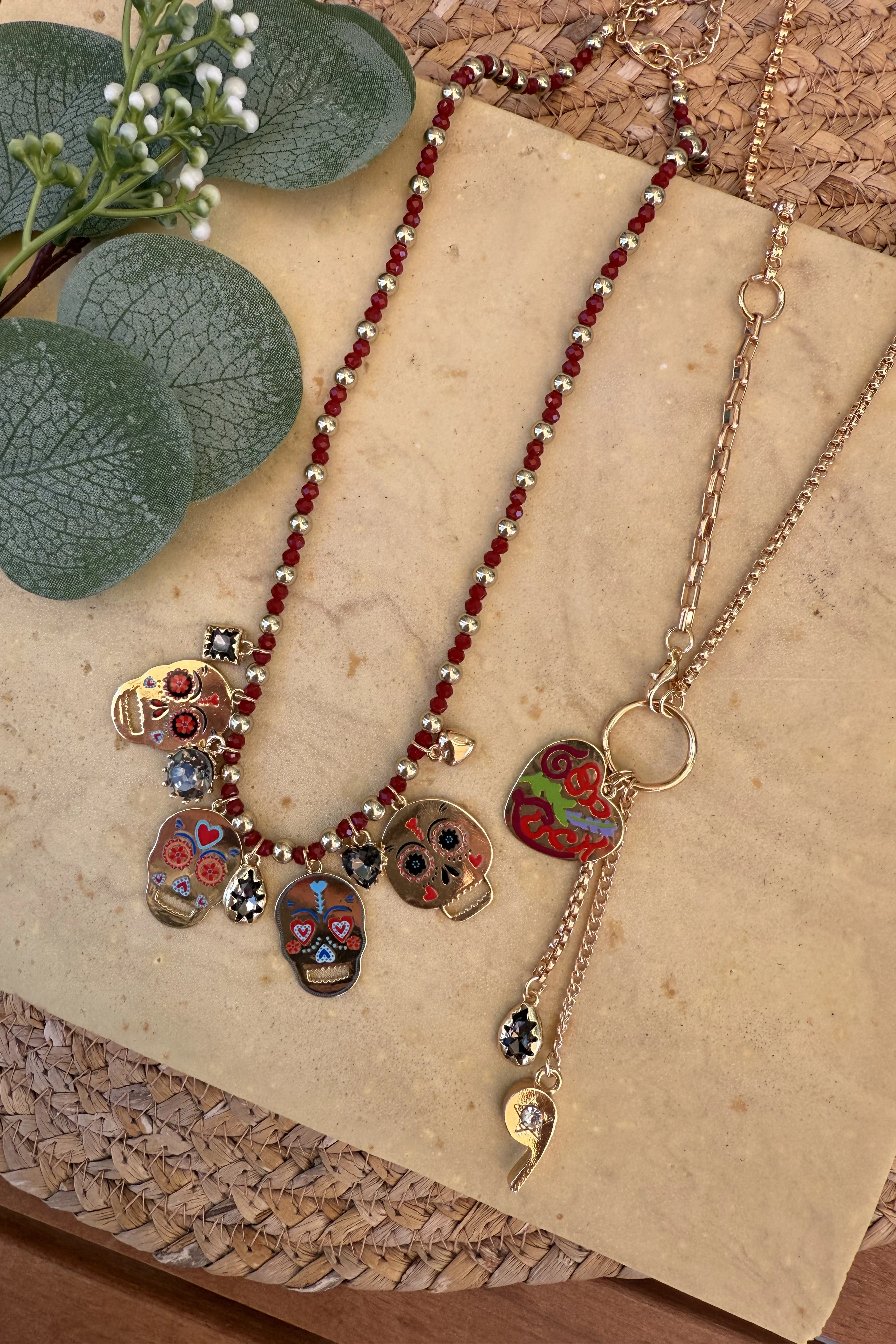 ZR Model Etnik Detaylı Kuru Kafa Motifli 2'li Kolye Seti (53-56cm)