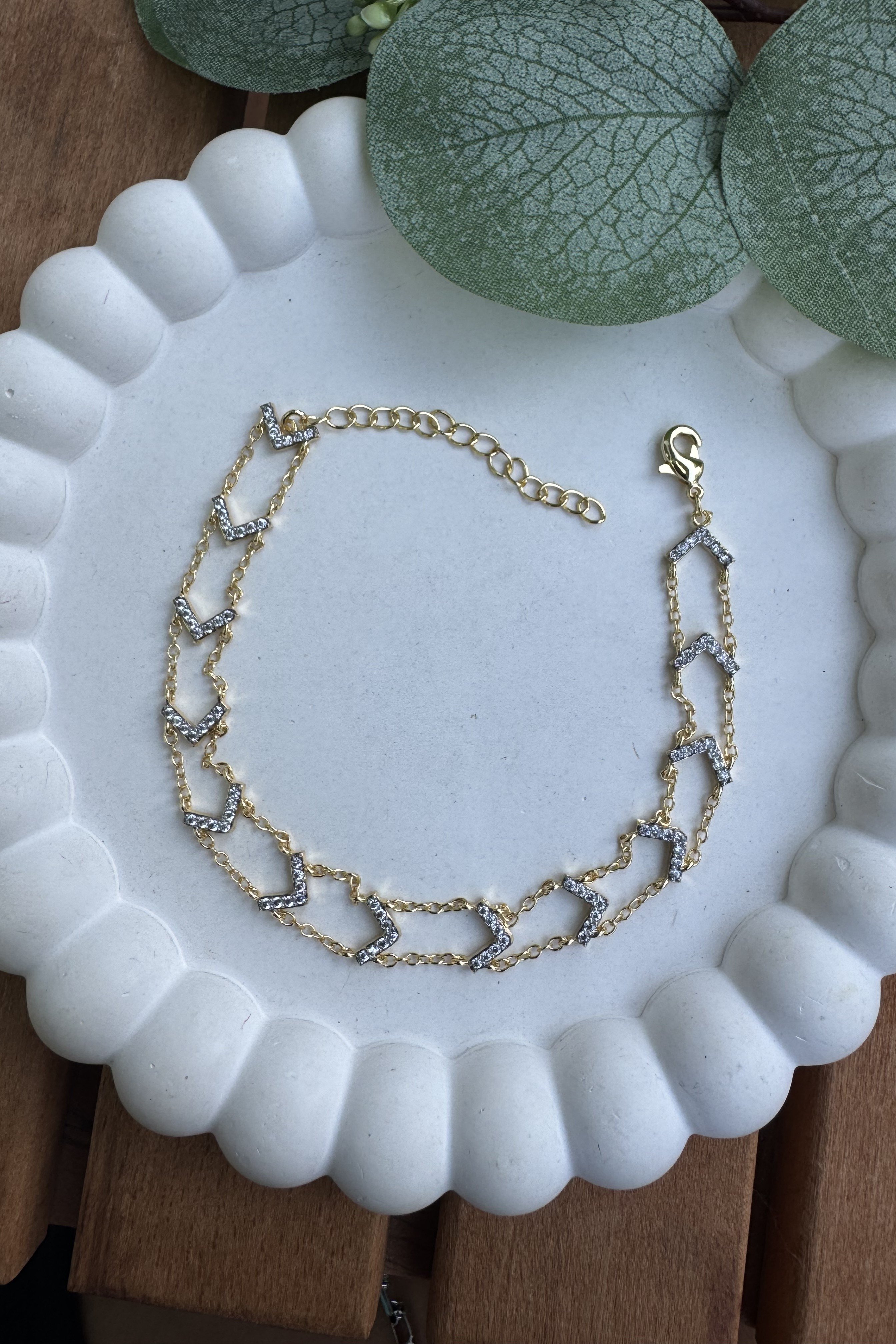 14K Altın Kaplama Zincir Arası Oklar Bileklik 18+4cm