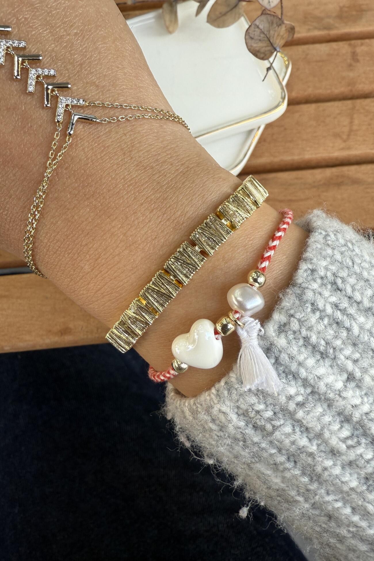 14K Altın Kaplama Dokulu, Özel Kapamalı Bileklik 18.5cm
