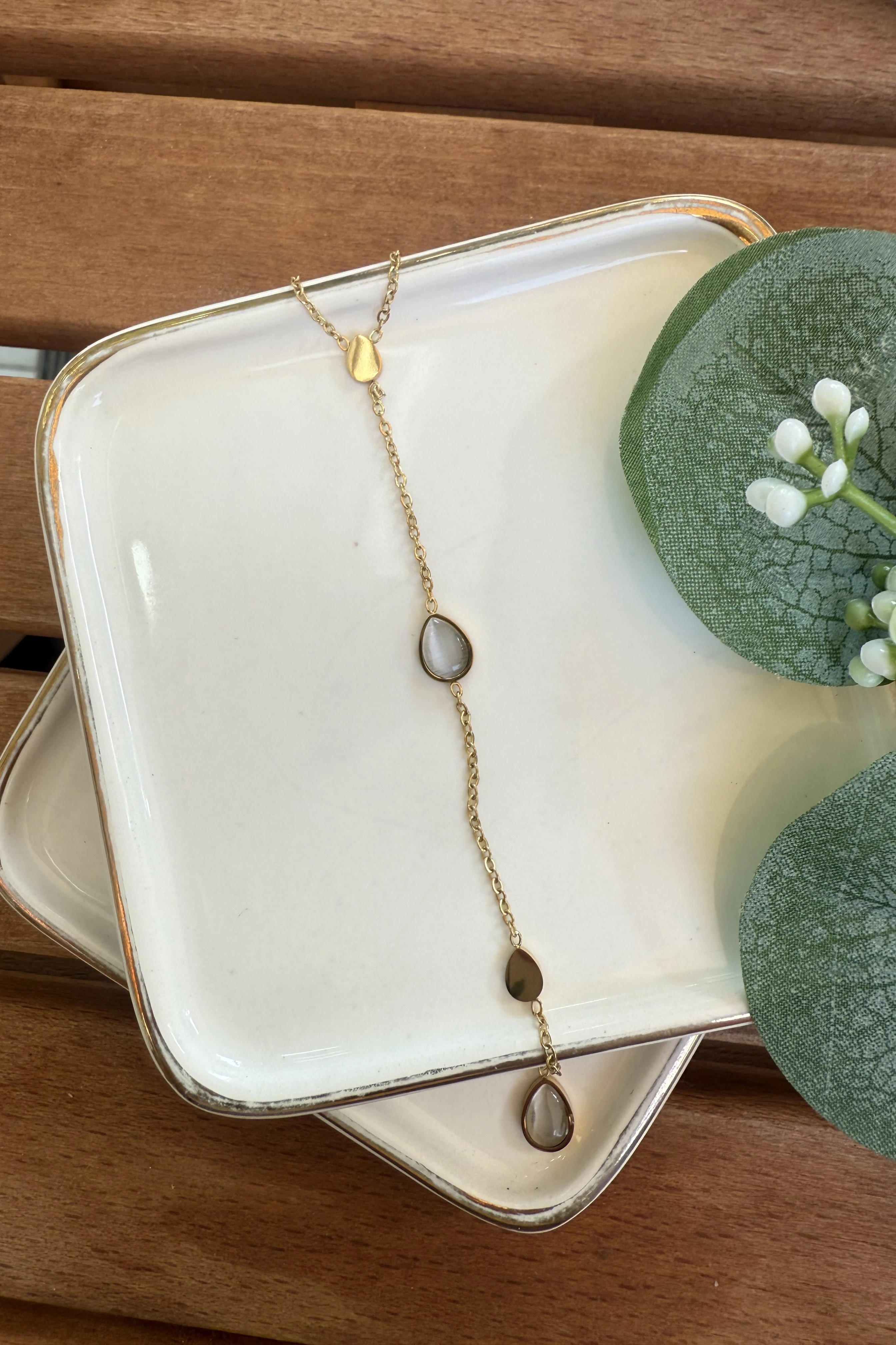 Çelik Beyaz Damla Taşlı Y Kolye 48cm