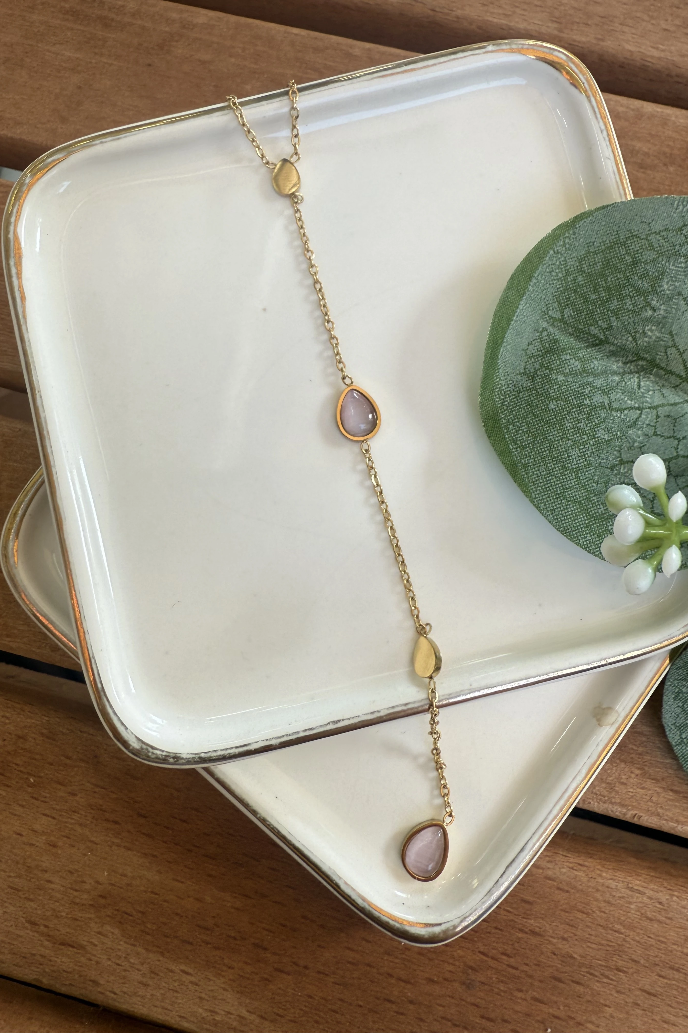 Çelik Lila Damla Taşlı Y Kolye 48cm