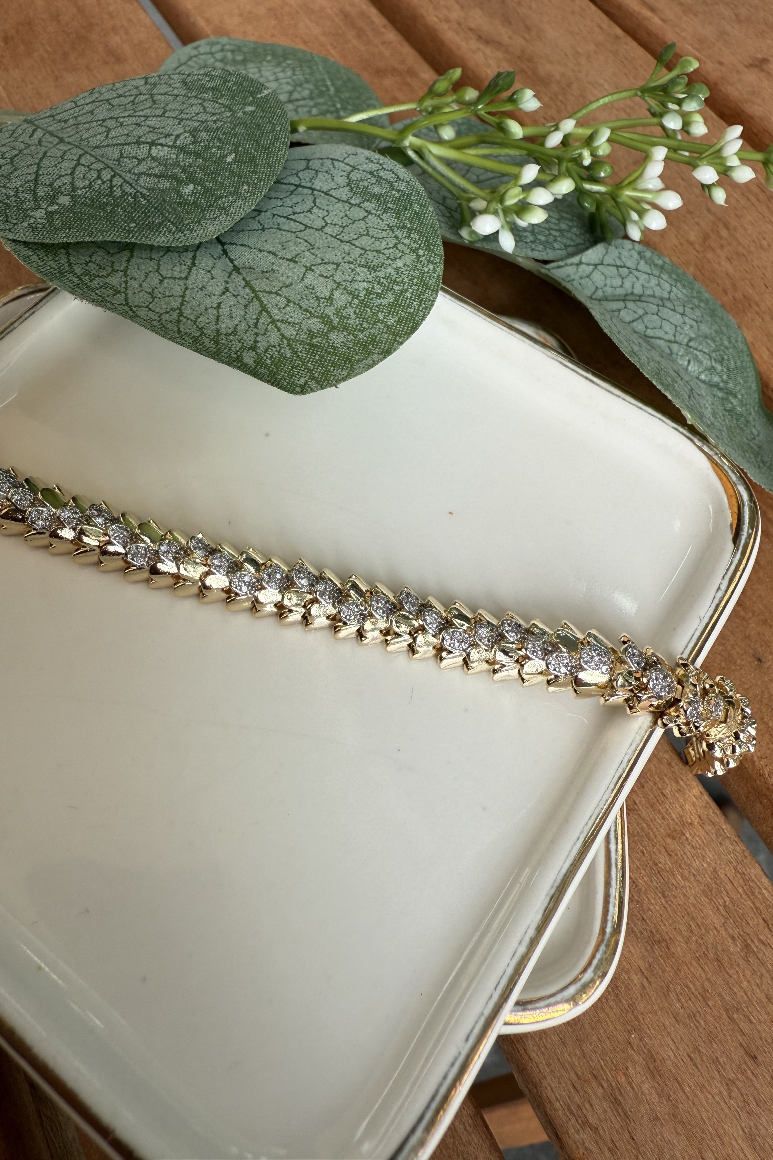 14K Altın Kaplama Eklemli Taşlı Bileklik 17cm