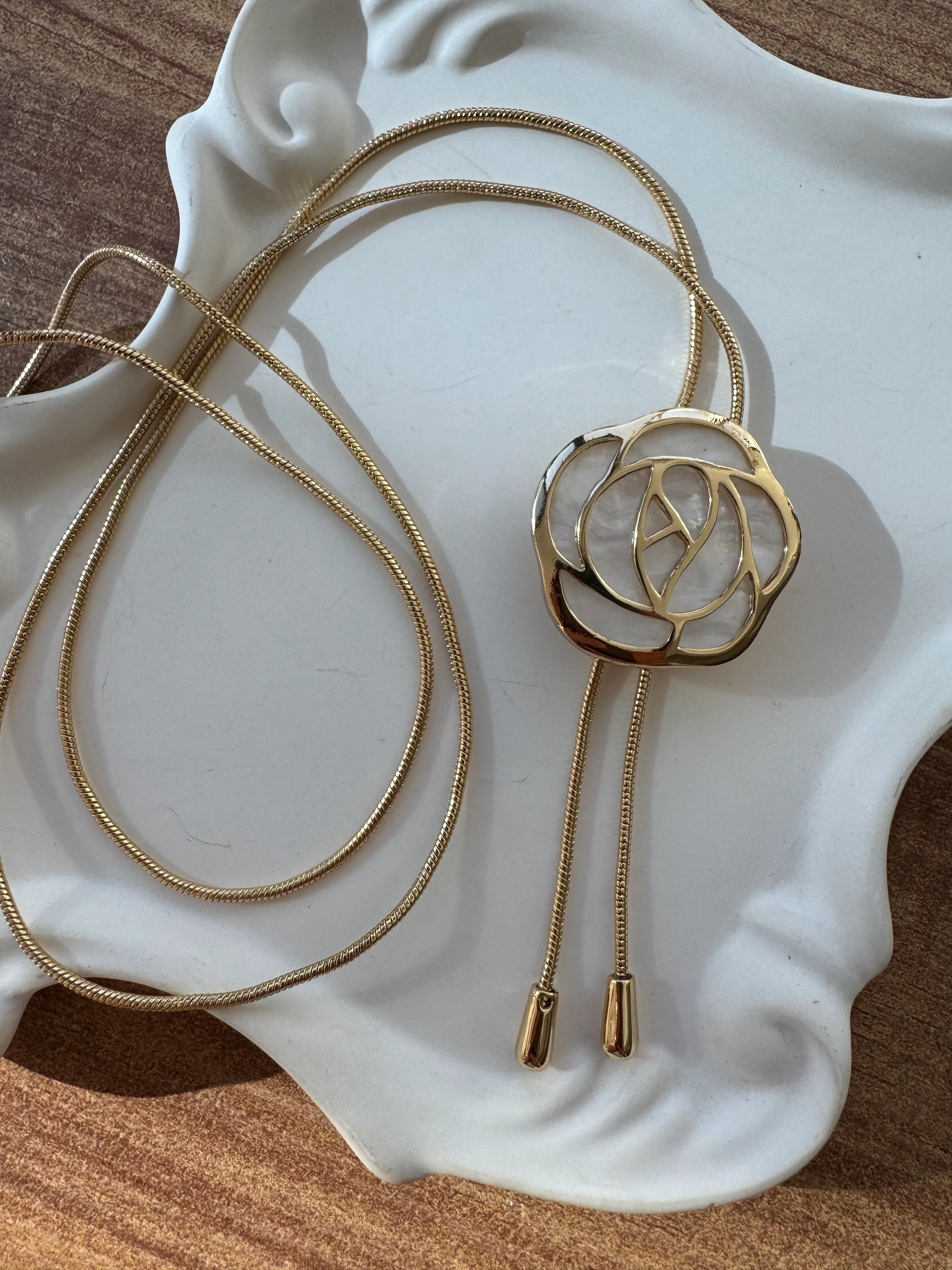 14K Altın Kaplama Sedeflİ Gül Asansörlü Kolye Gold&Rose 90cm