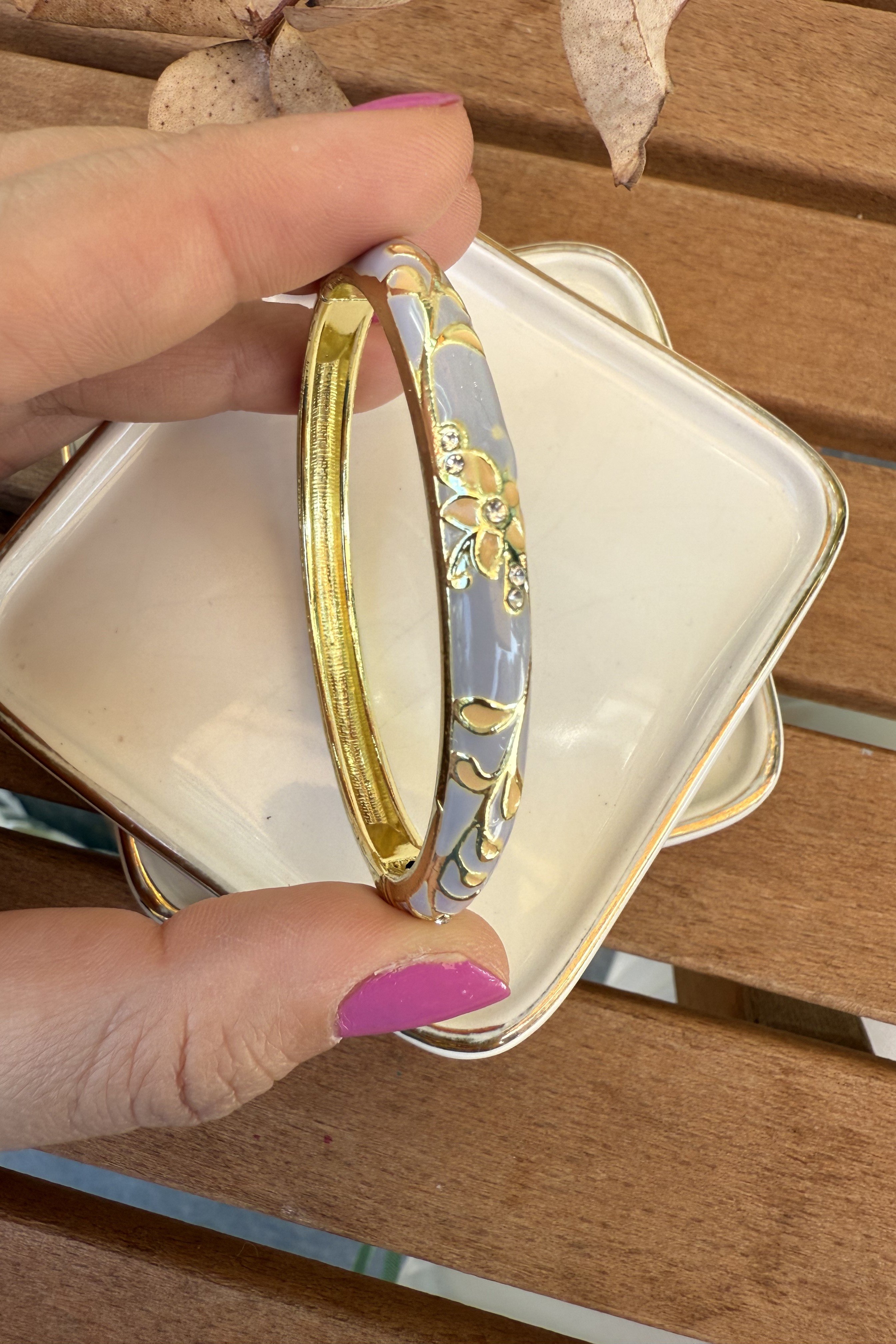 14K Altın Kaplama İnce Gri Emily Bilezik  5.7cm