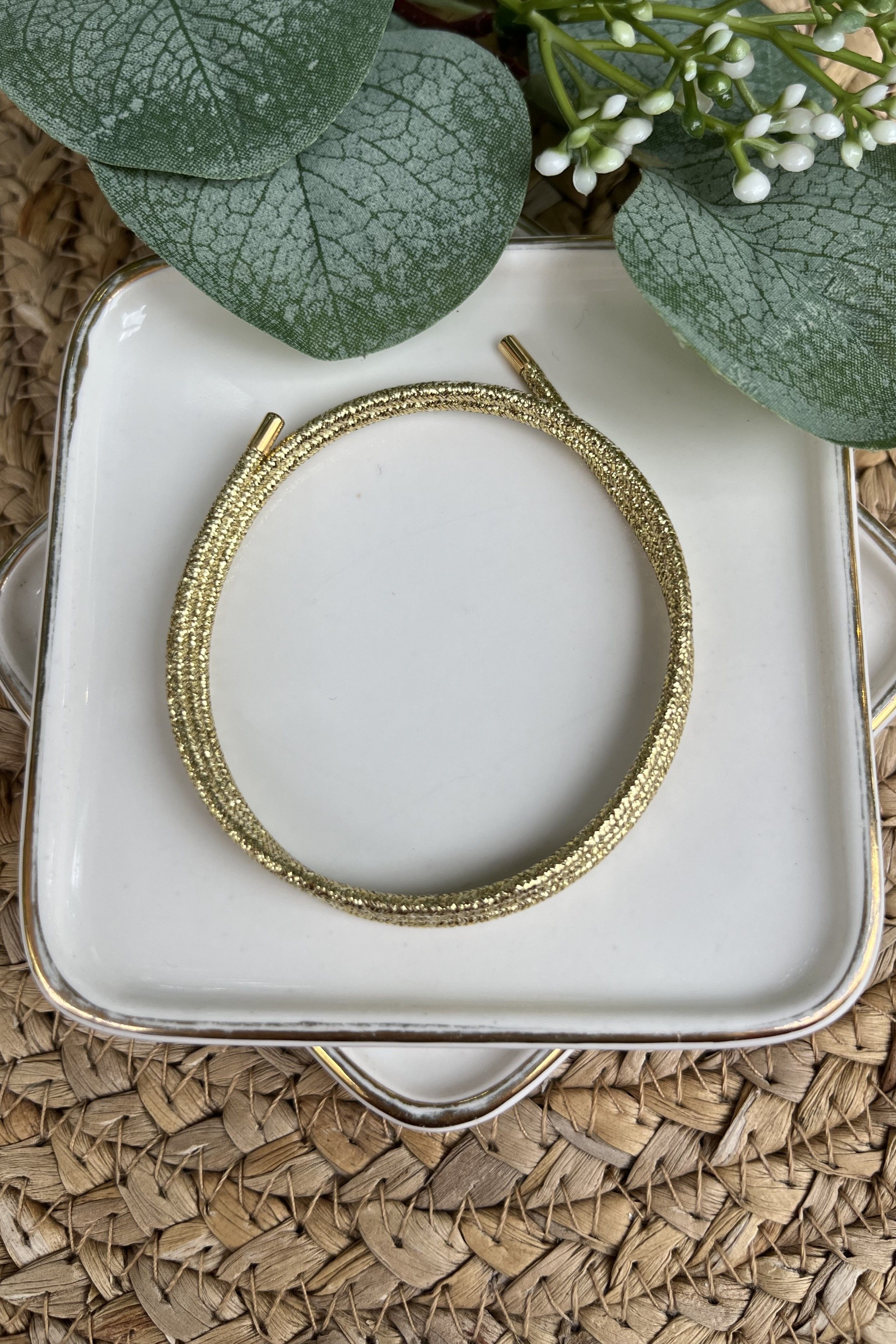 Çelik Parlak Gold Renk Mıknatıslı İp Bileklik & Halhal & Kolye 51cm