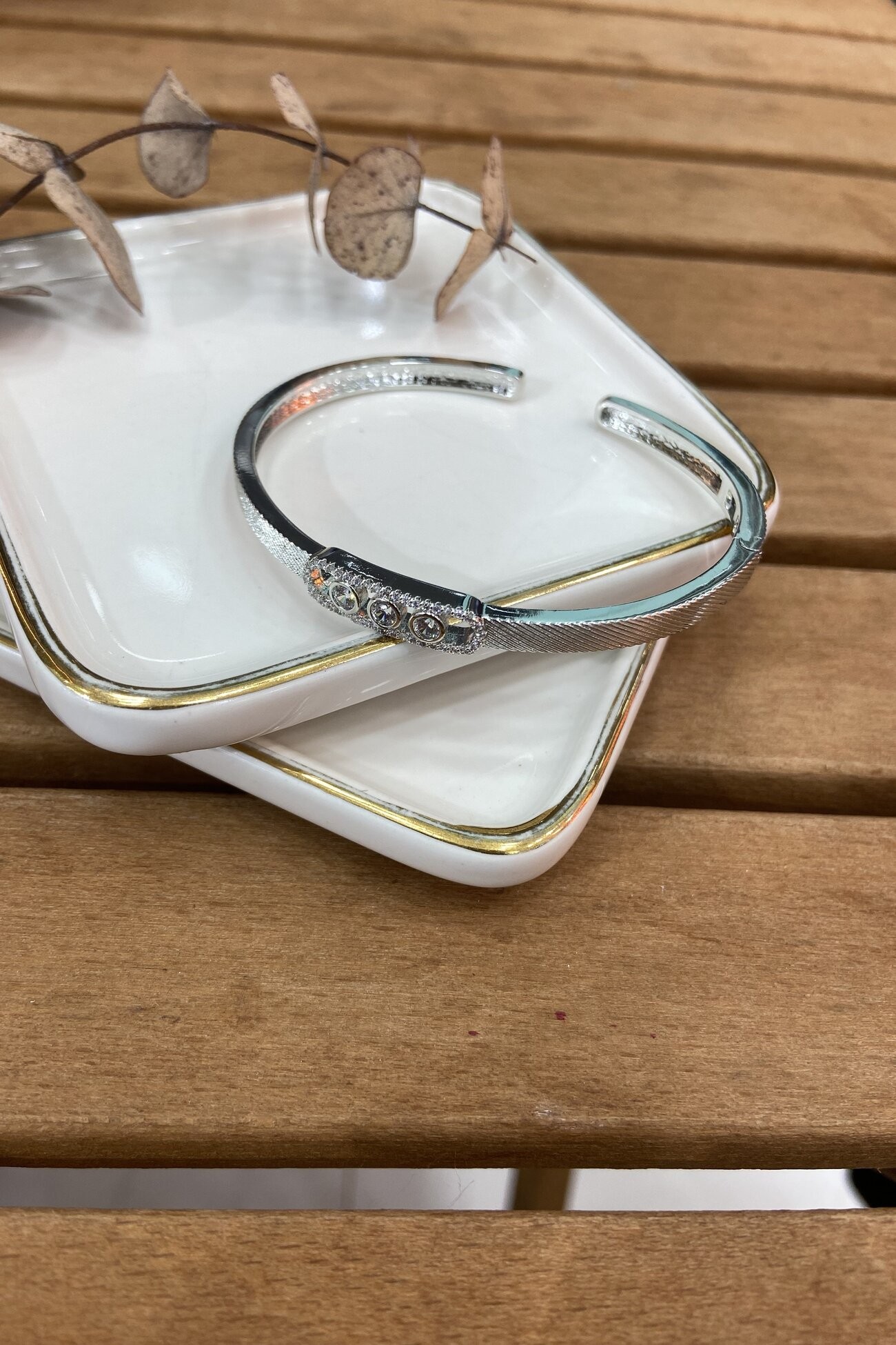 14K Altın Kaplama Üç Taşlı Marka Bilezik Silver