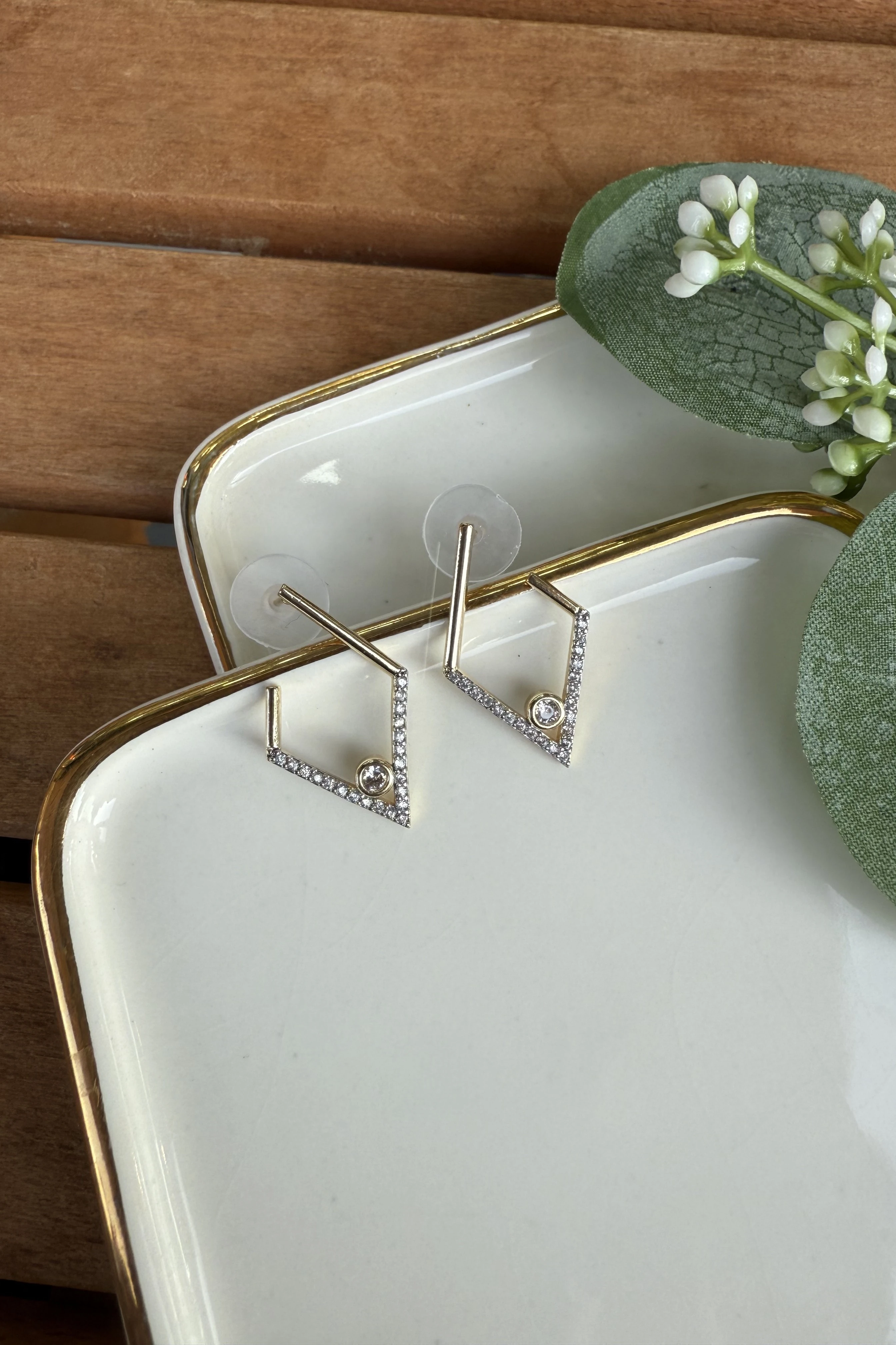 14K Altın Kaplama Baklava Dilim Minimal Küpe