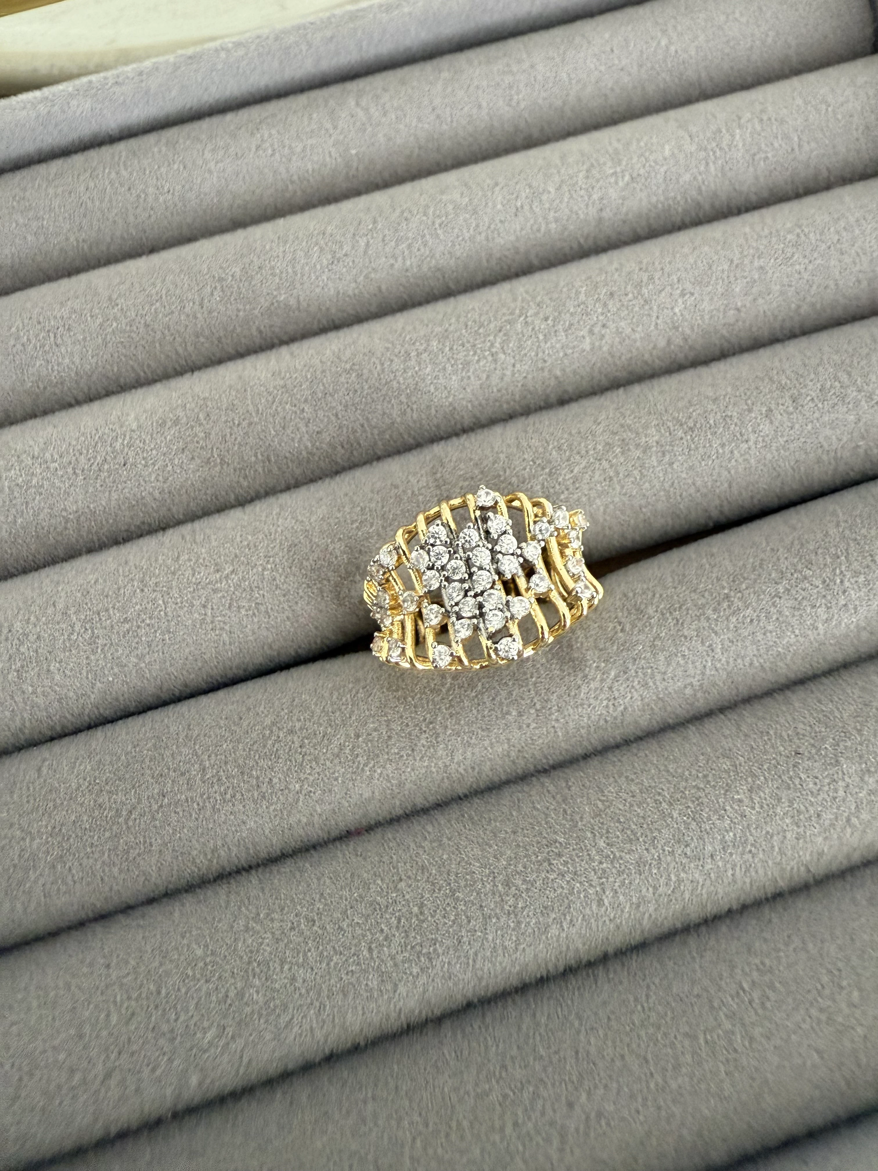 14K Altın Kaplama Şeritler Üzeri Kar Tanesi Yüzük