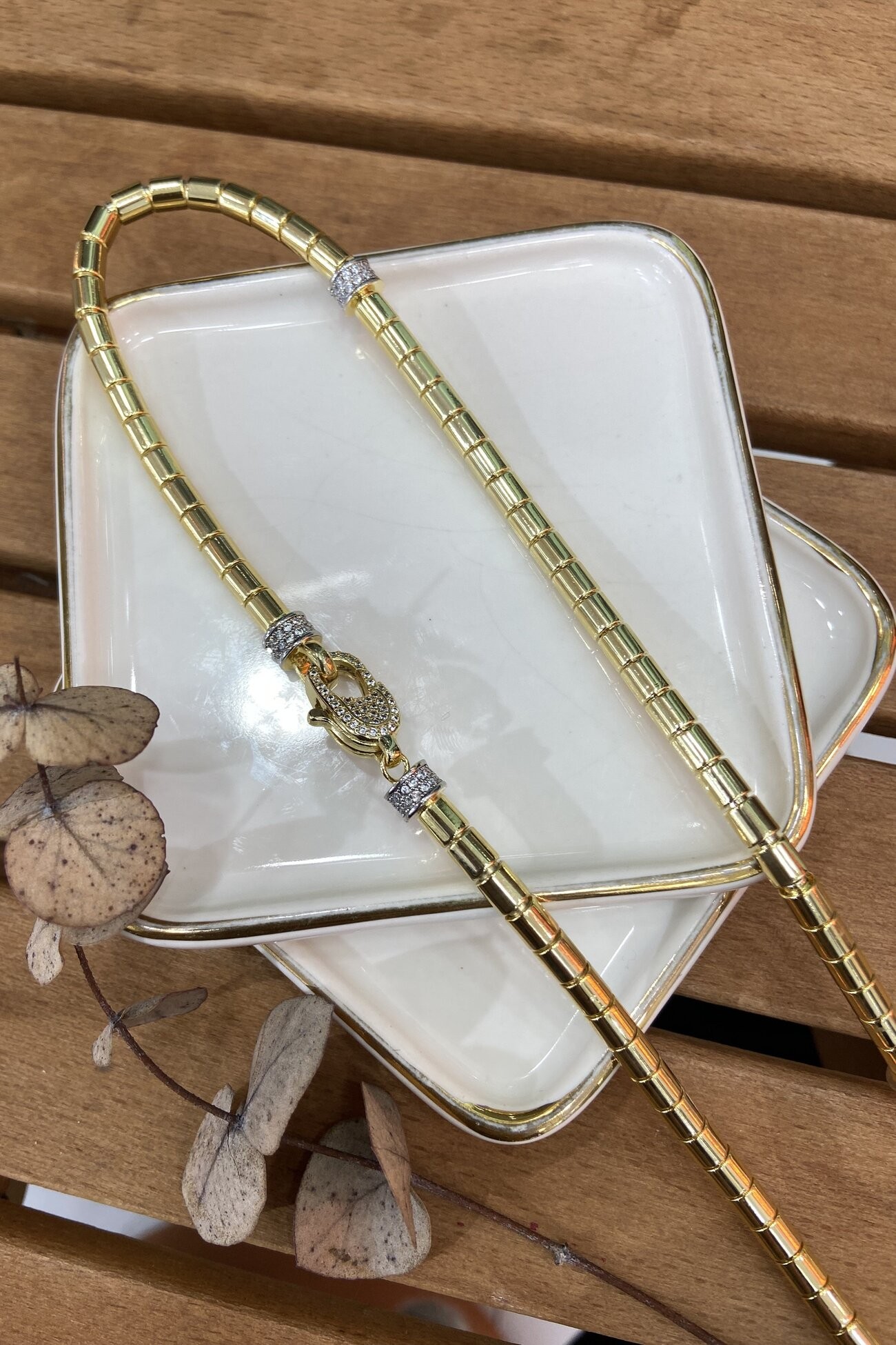 14K Altın Kaplama Silindir Uzun Kolye 64cm
