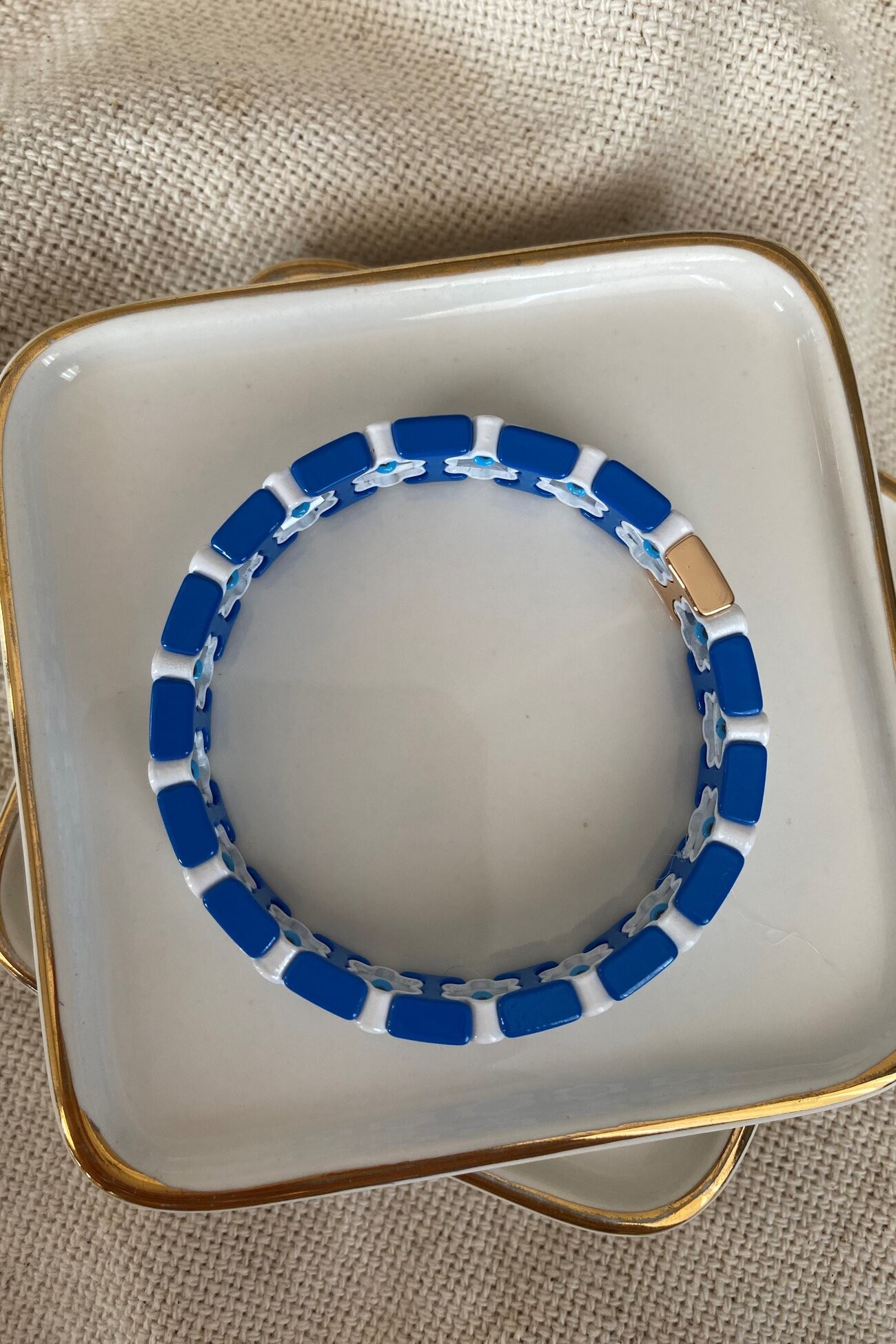 Mavi Tonları Çiçekli Domino Bileklik