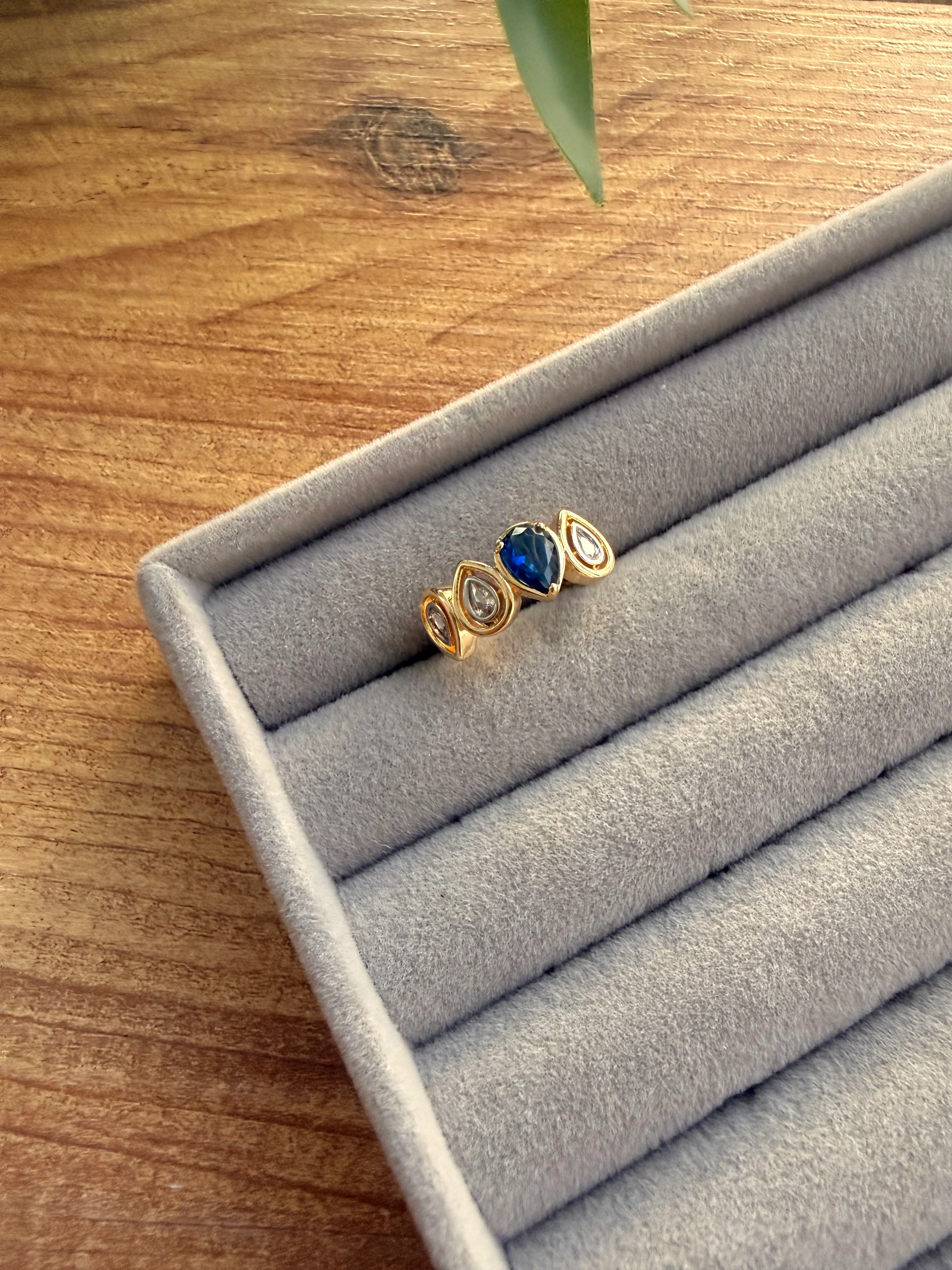 14K Altın Kaplama Laci, Beyaz Damla Taşlı Yüzük