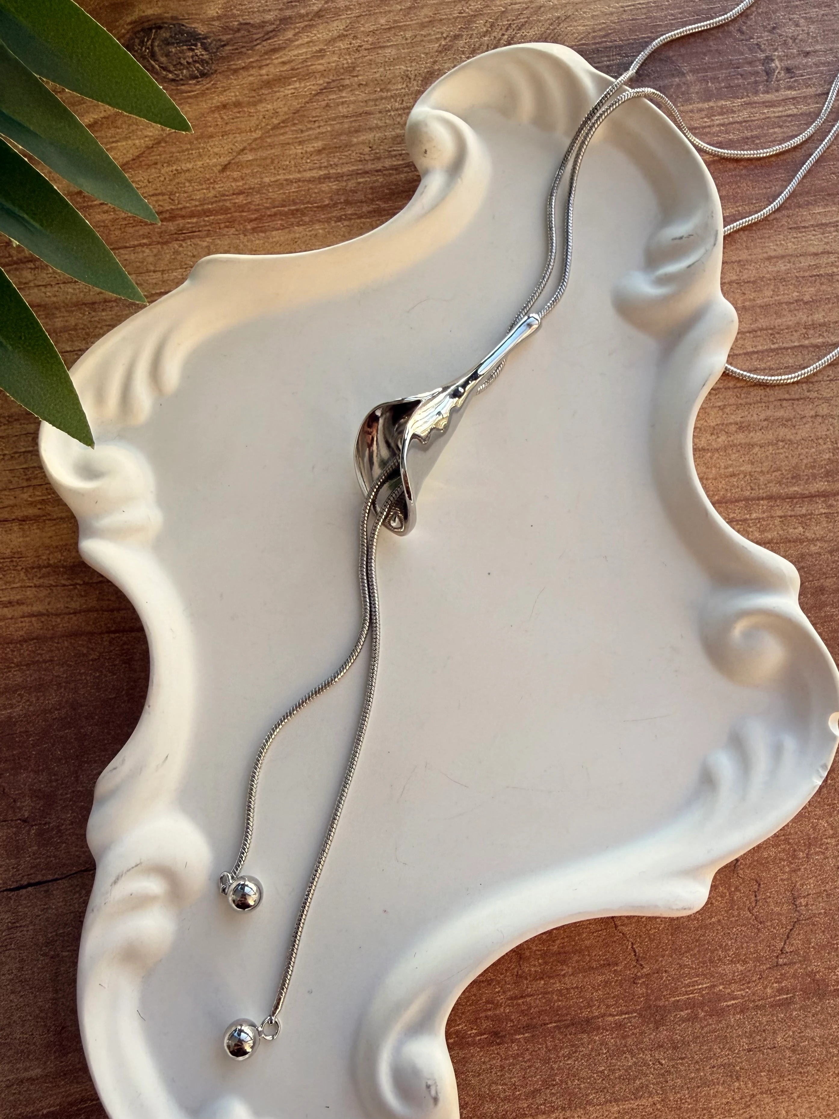 14K Altın Kaplama Boyu Ayarlanabilir Zambak Kolye Silver 65cm