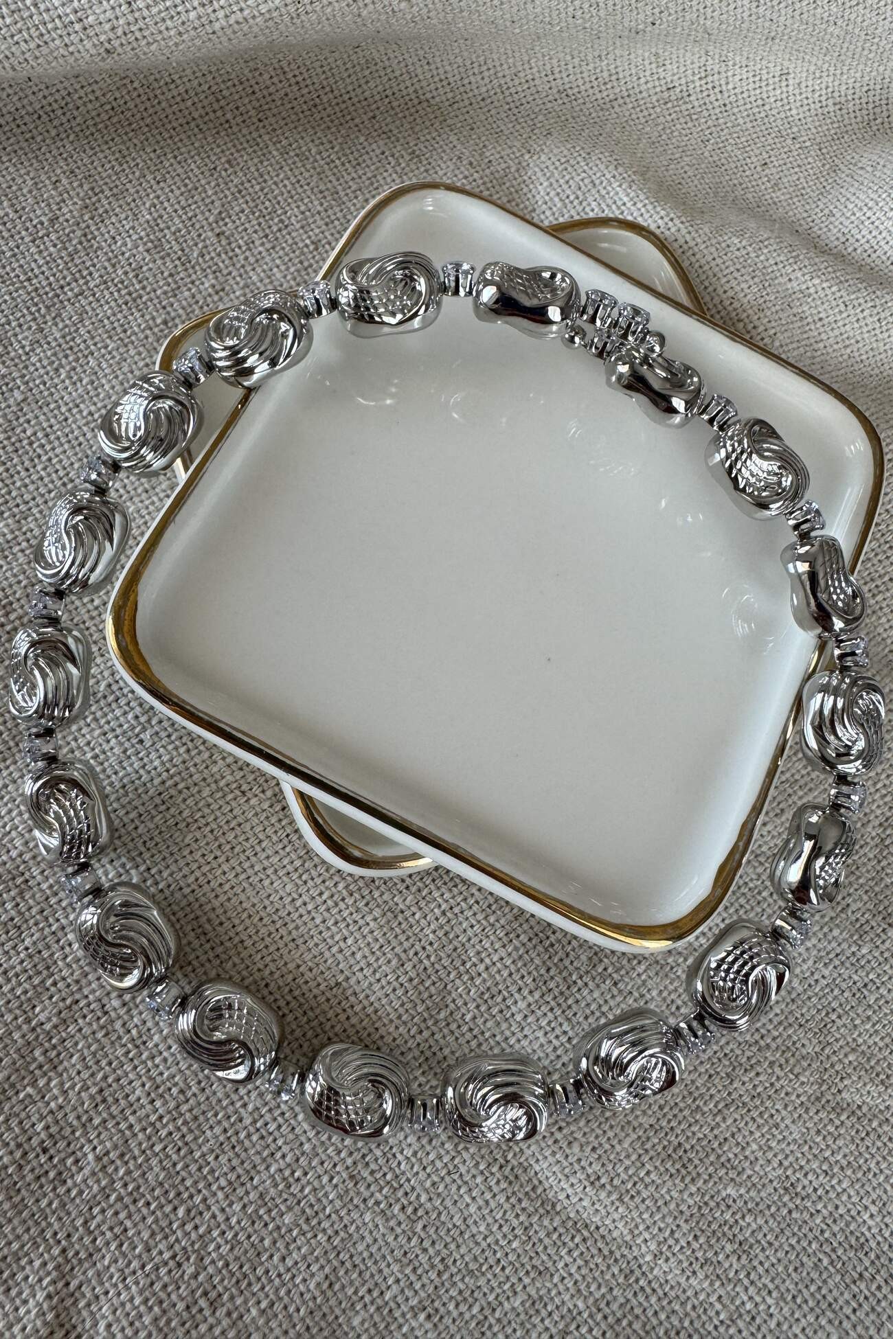 14K Altın Kaplama Örgü Top & Tek Taş Choker Kolye