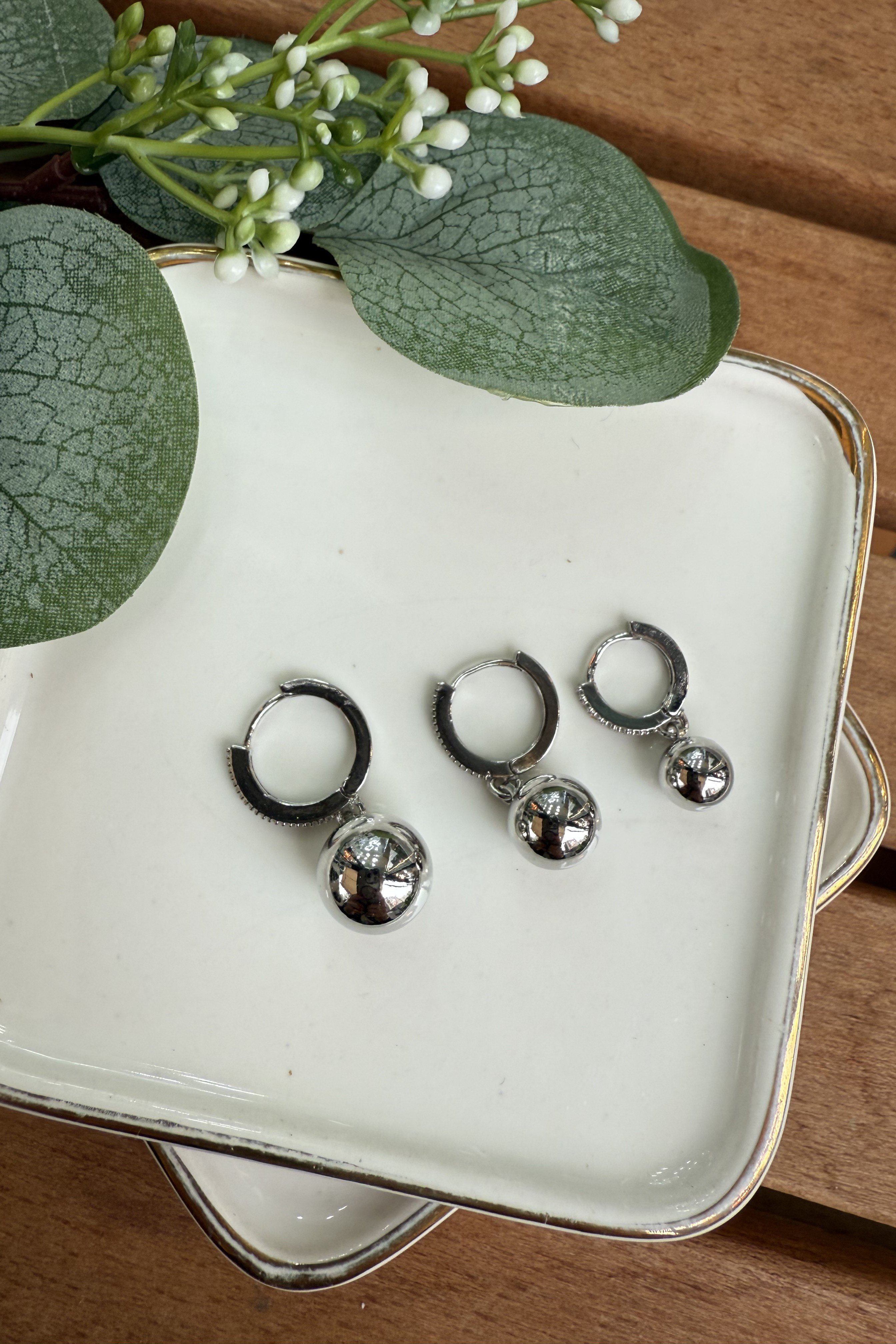 14K Altın Kaplama Top 3'lü Küpe Seti Silver