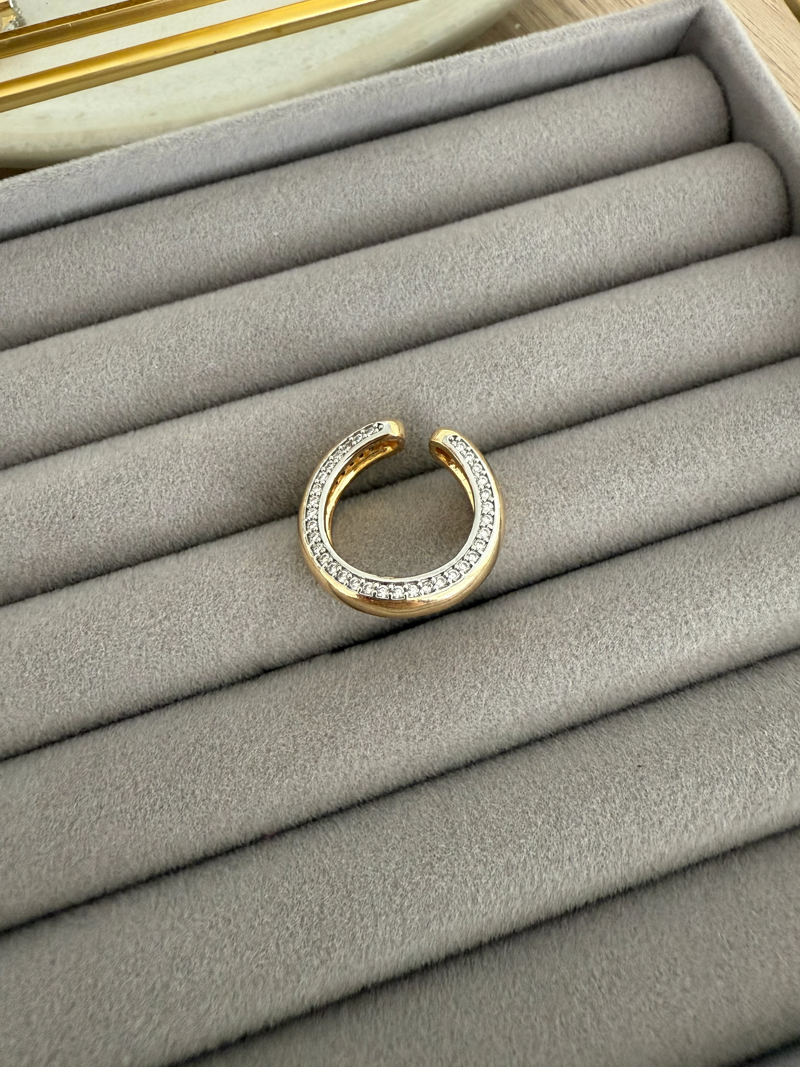 14K Altın Kaplama İçi Taşlı Bombeli Yüzük