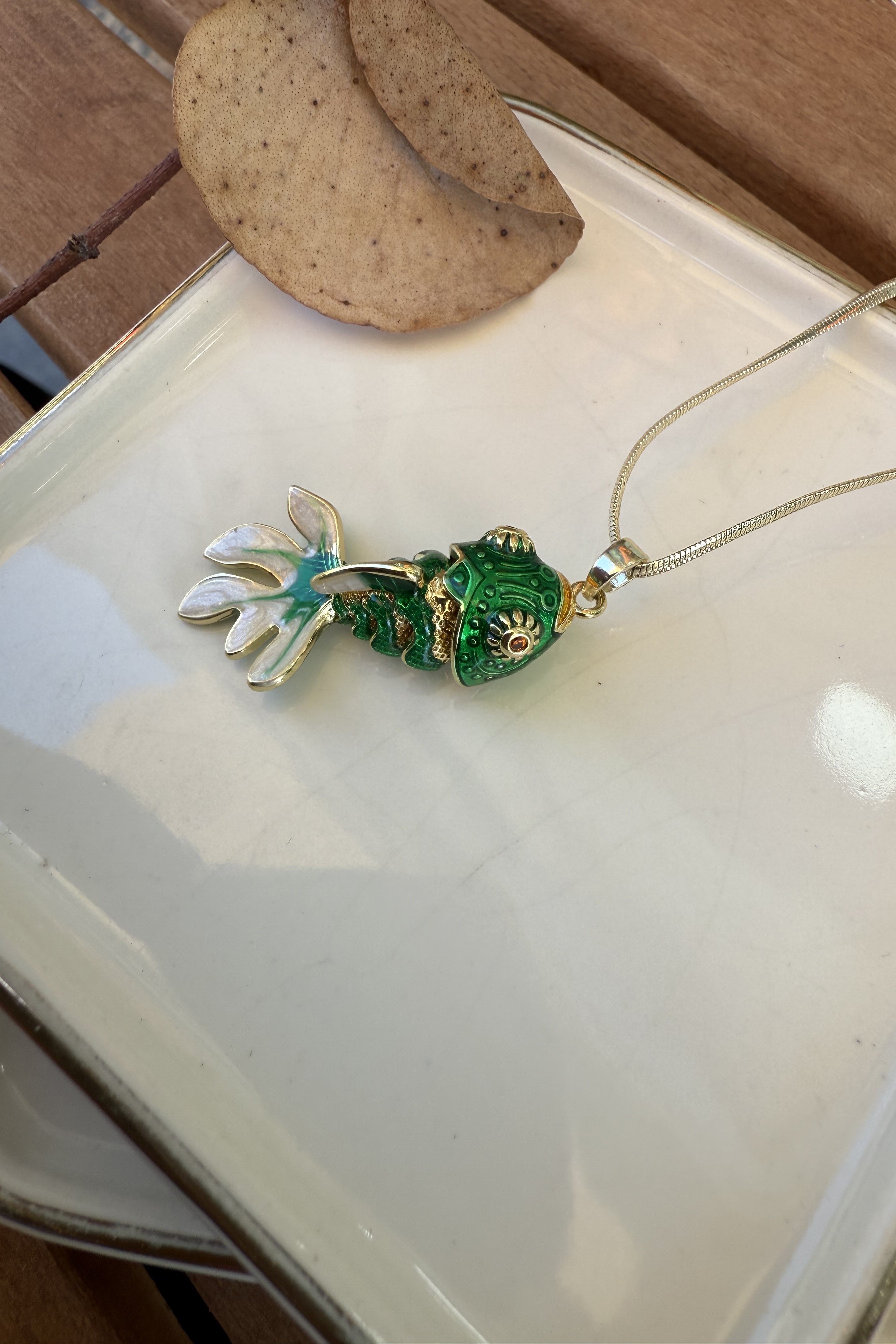 14K Altın Kaplama Yeşil Mineli İskorpit Kolye 56cm