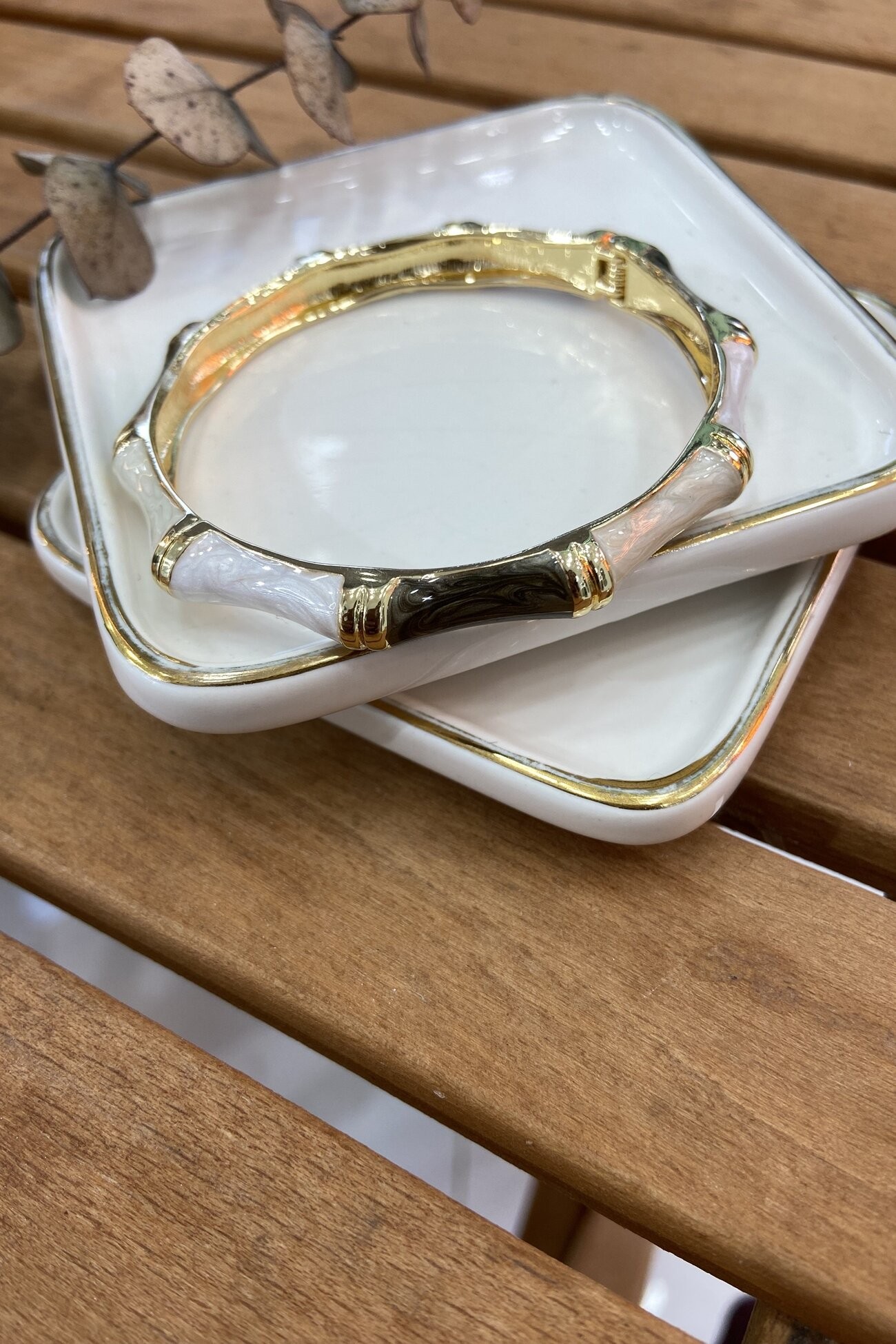 14K Altın Kaplama Toprak Tonları Mineli Kemik Bilezik (İç Çap:6cm)