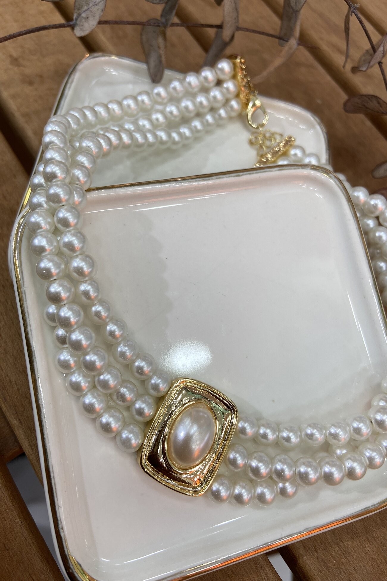 İncili Vintage Choker Kolye 38cm