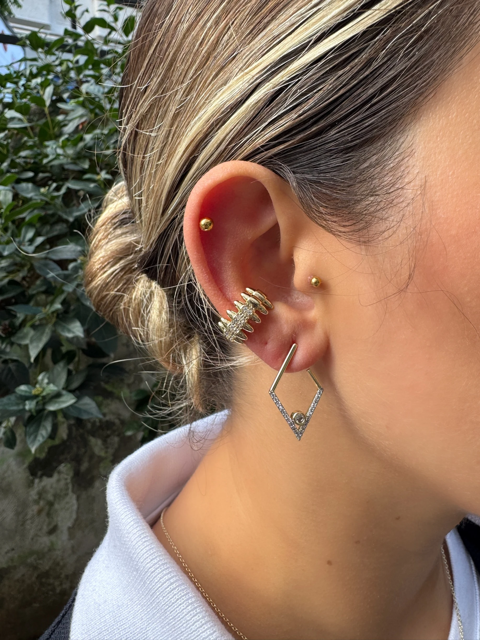 14K Altın Kaplama Baklava Dilim Minimal Küpe