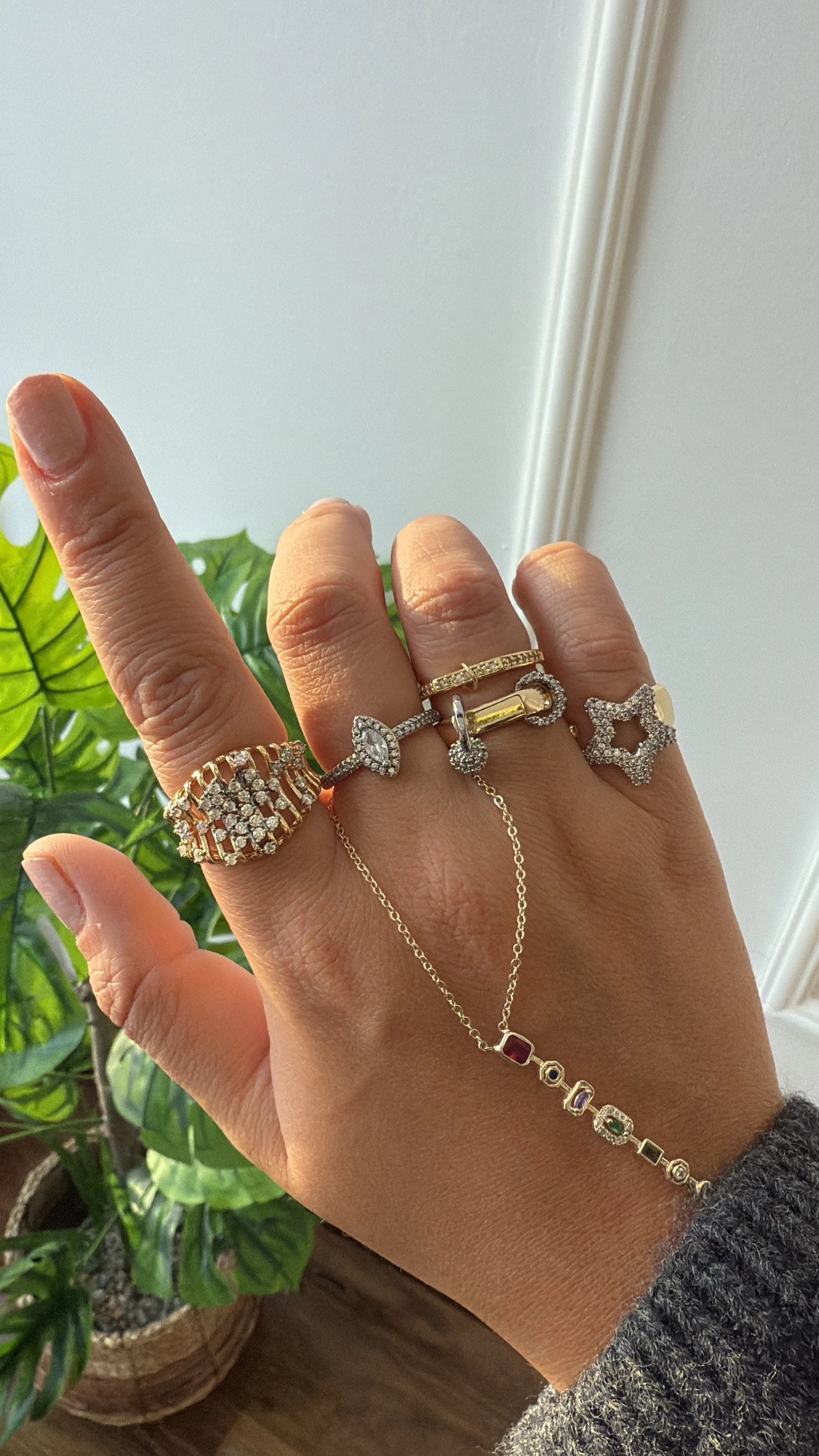 14K Altın Kaplama Badem Taşlı Eskitme Yüzük