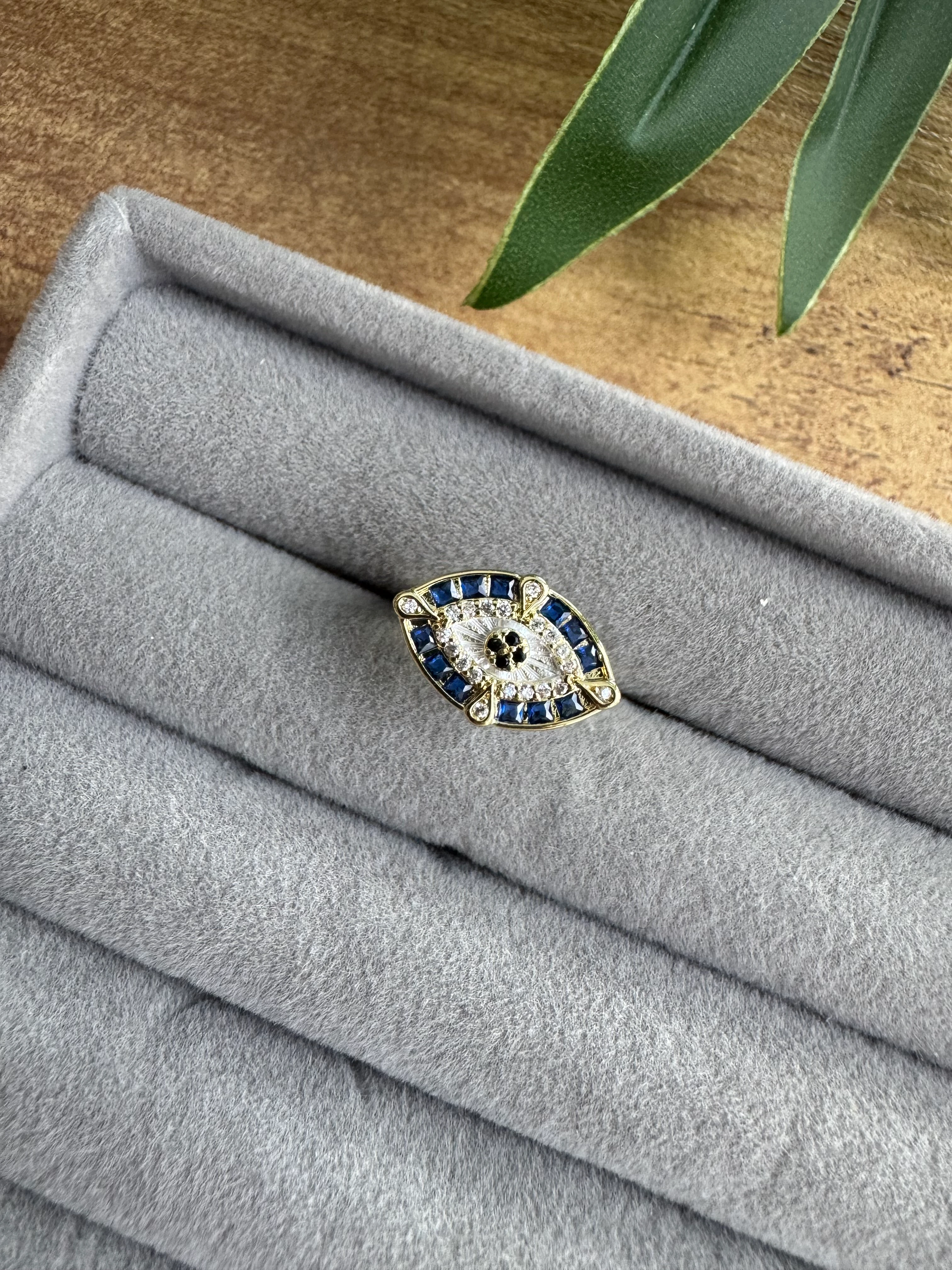 14K Altın Kaplama Laci Taşlı Göz Serçe Parmak Yüzüğü