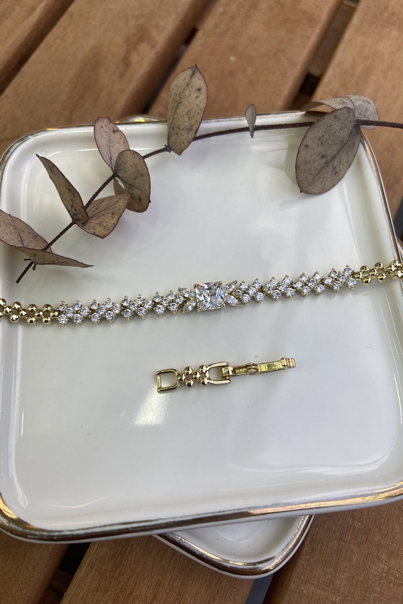 Özel Seri Ortası Kare Taşlı Bileklik 16+3cm