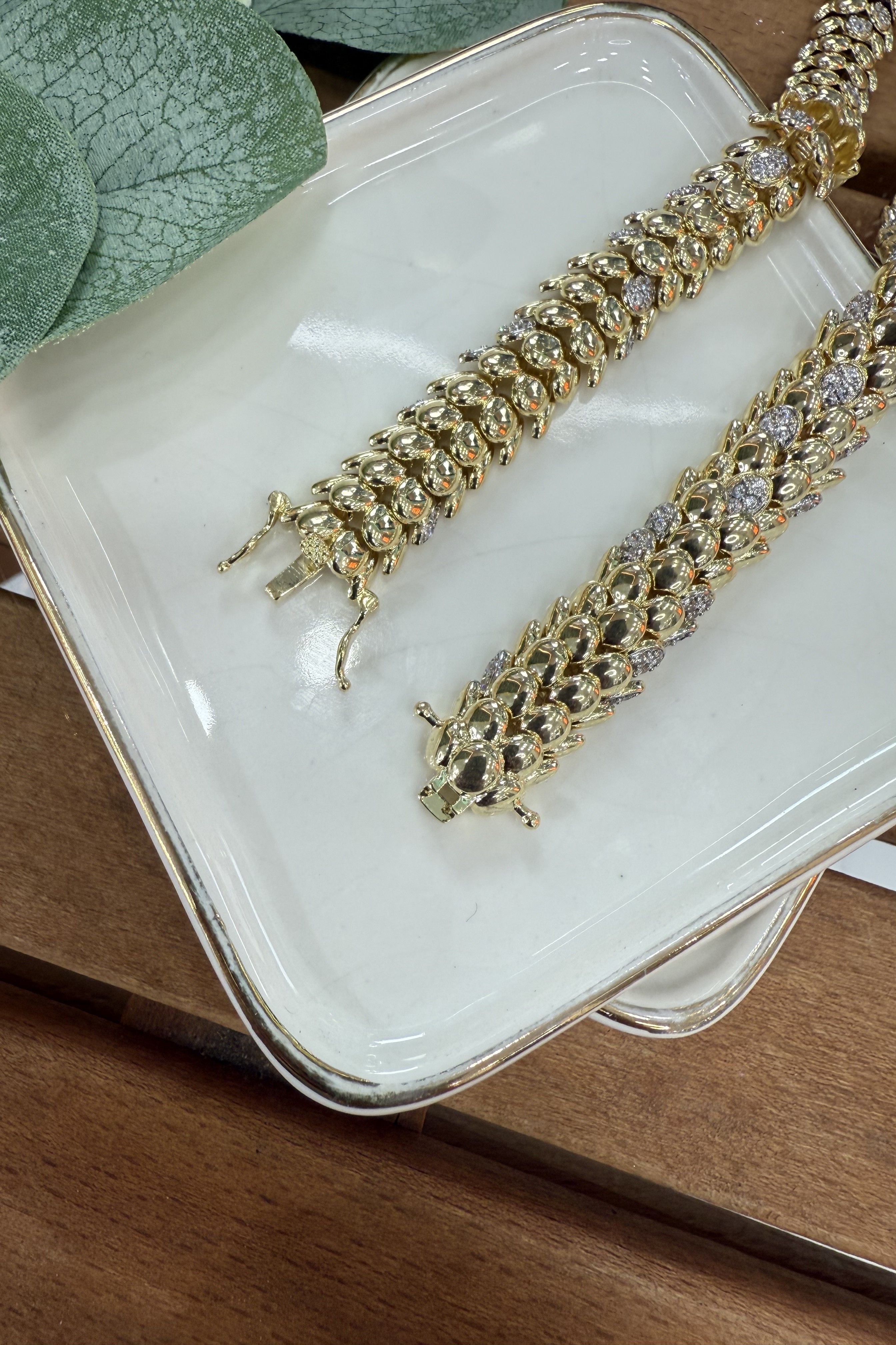 14K Altın Kaplama Taşlı Tasarım Kolye 43cm