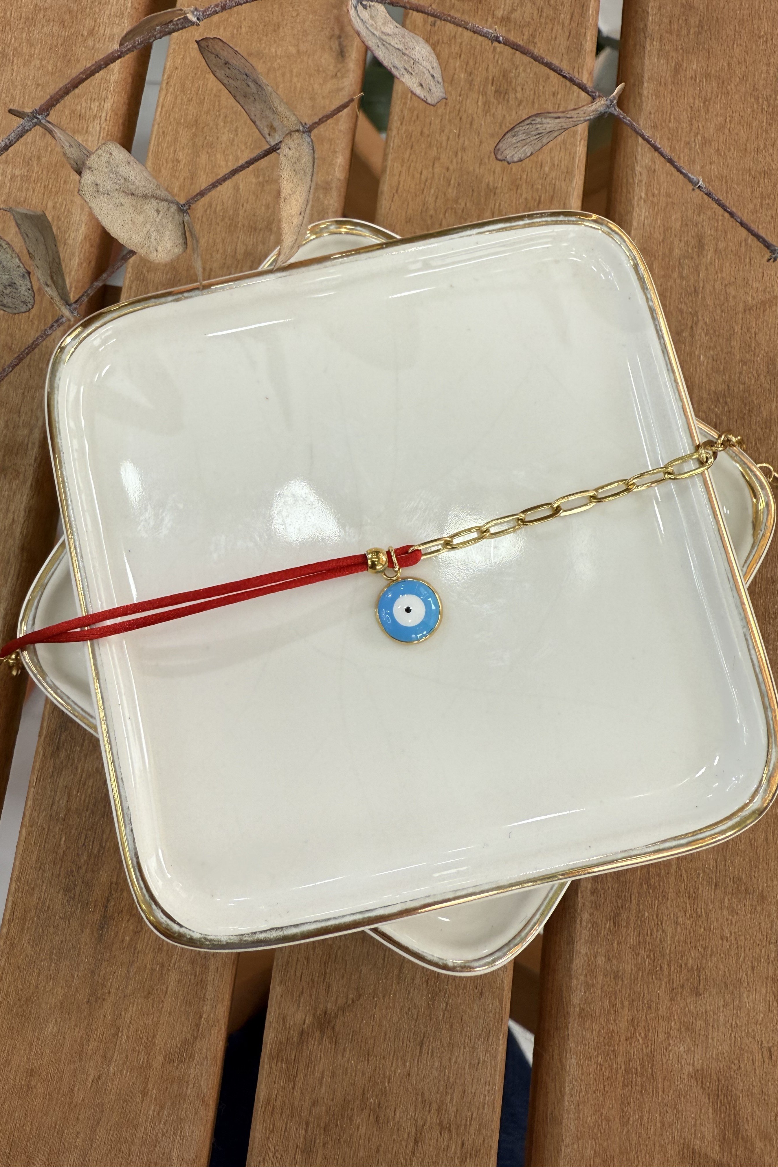 Çelik Kırmızı İp Nazar Detaylı Bileklik 17+5cm
