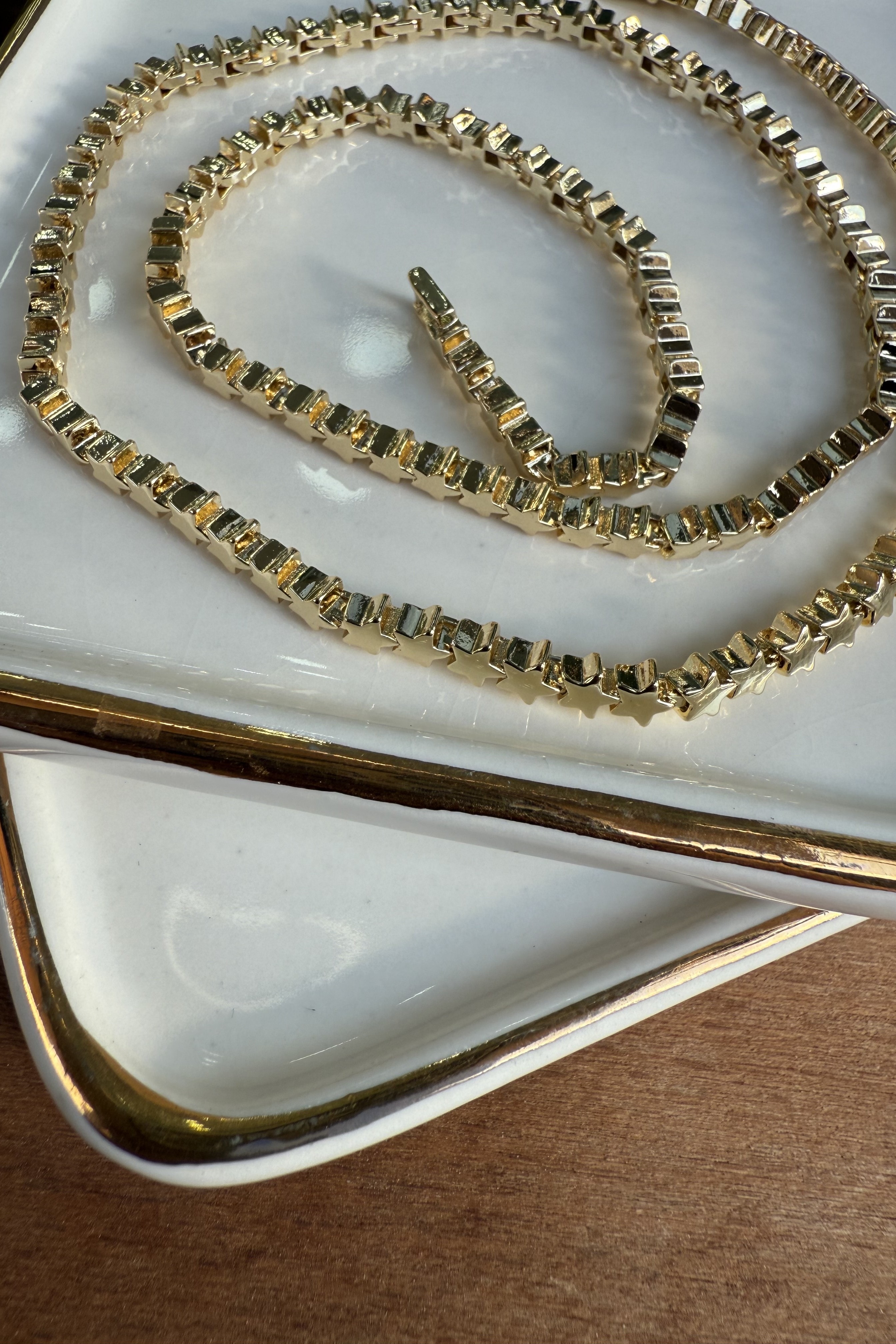 14K Altın Kaplama Sıralı Minik Yıldızlar Kolye 44+2cm