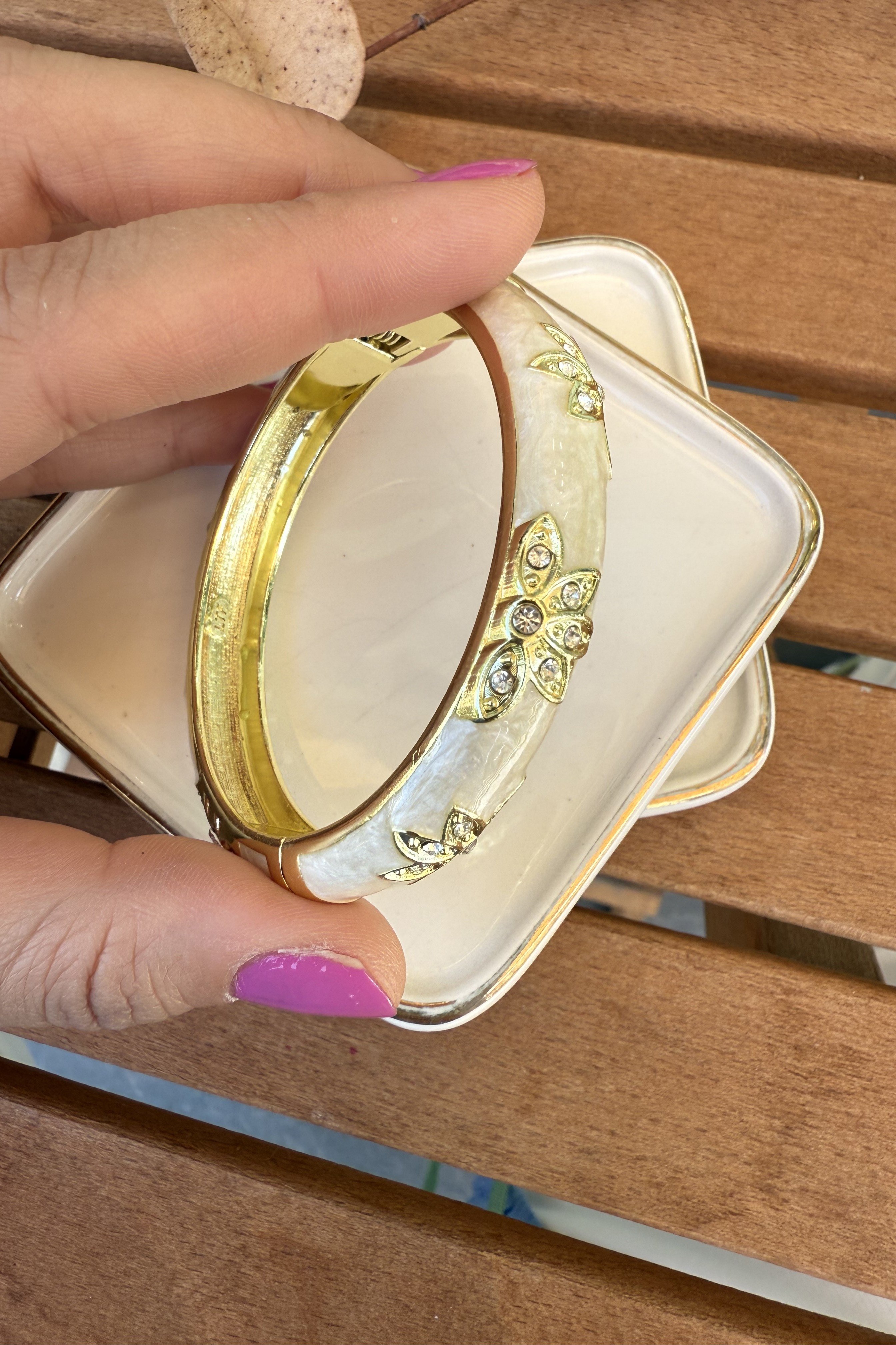 14K Altın Kaplama Orta Krem Aria Bilezik 6cm