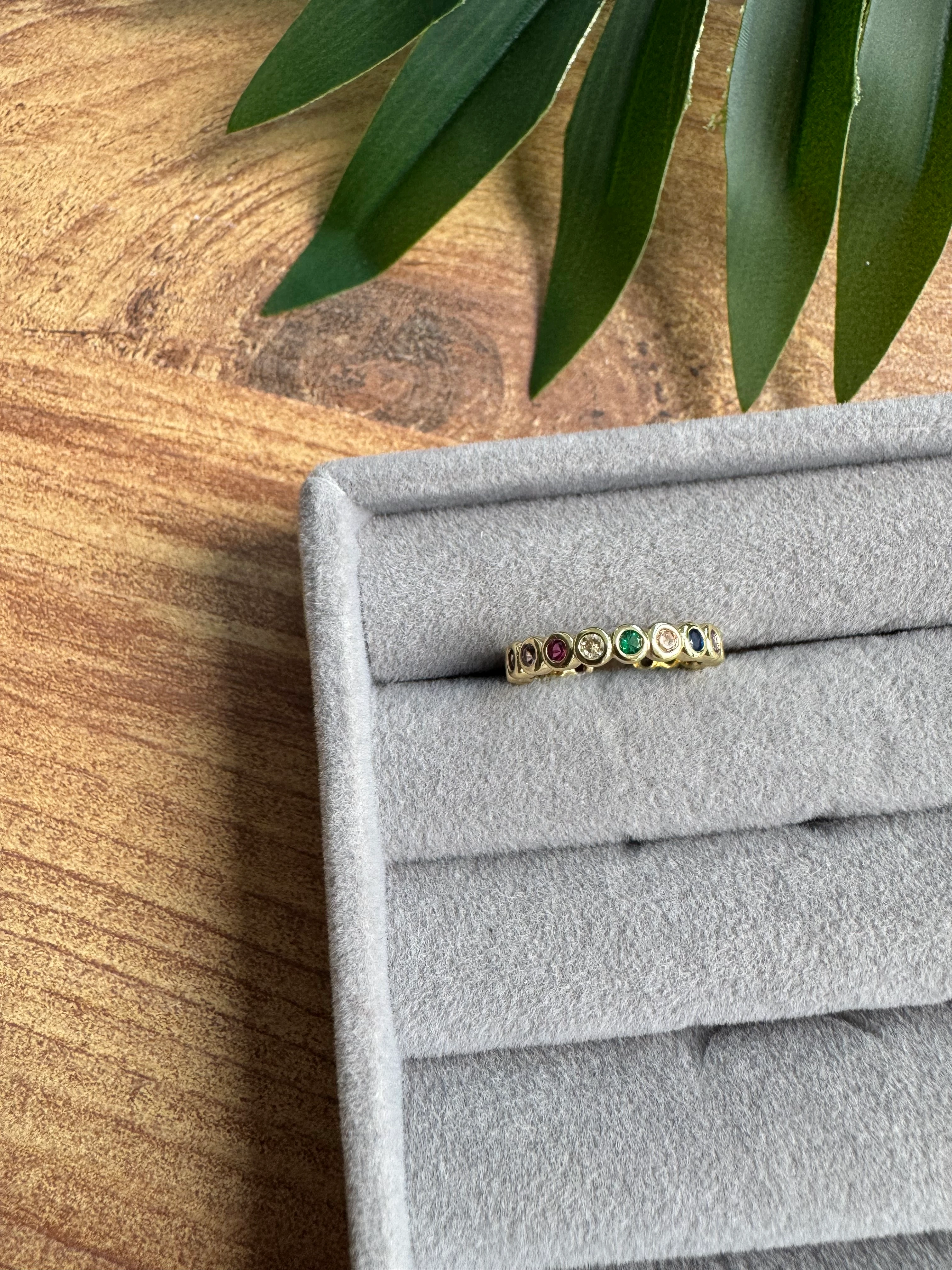 14K Altın Kaplama Minik Renkli Taşlı Serçe Pamak Yüzüğü