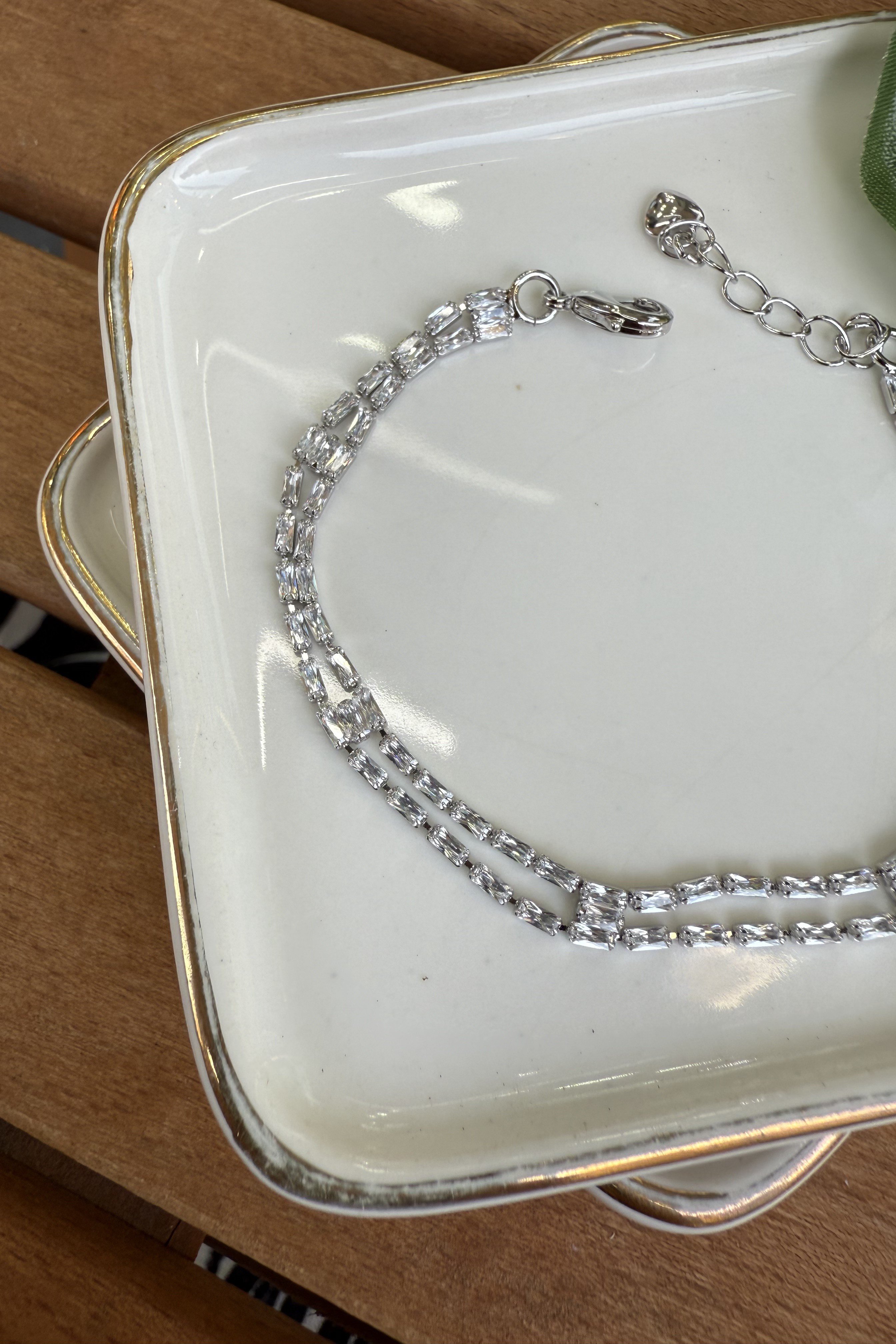14K Altın Kaplama Çift Sıra Baget Su Yolu Bileklik Silver 17+3cm