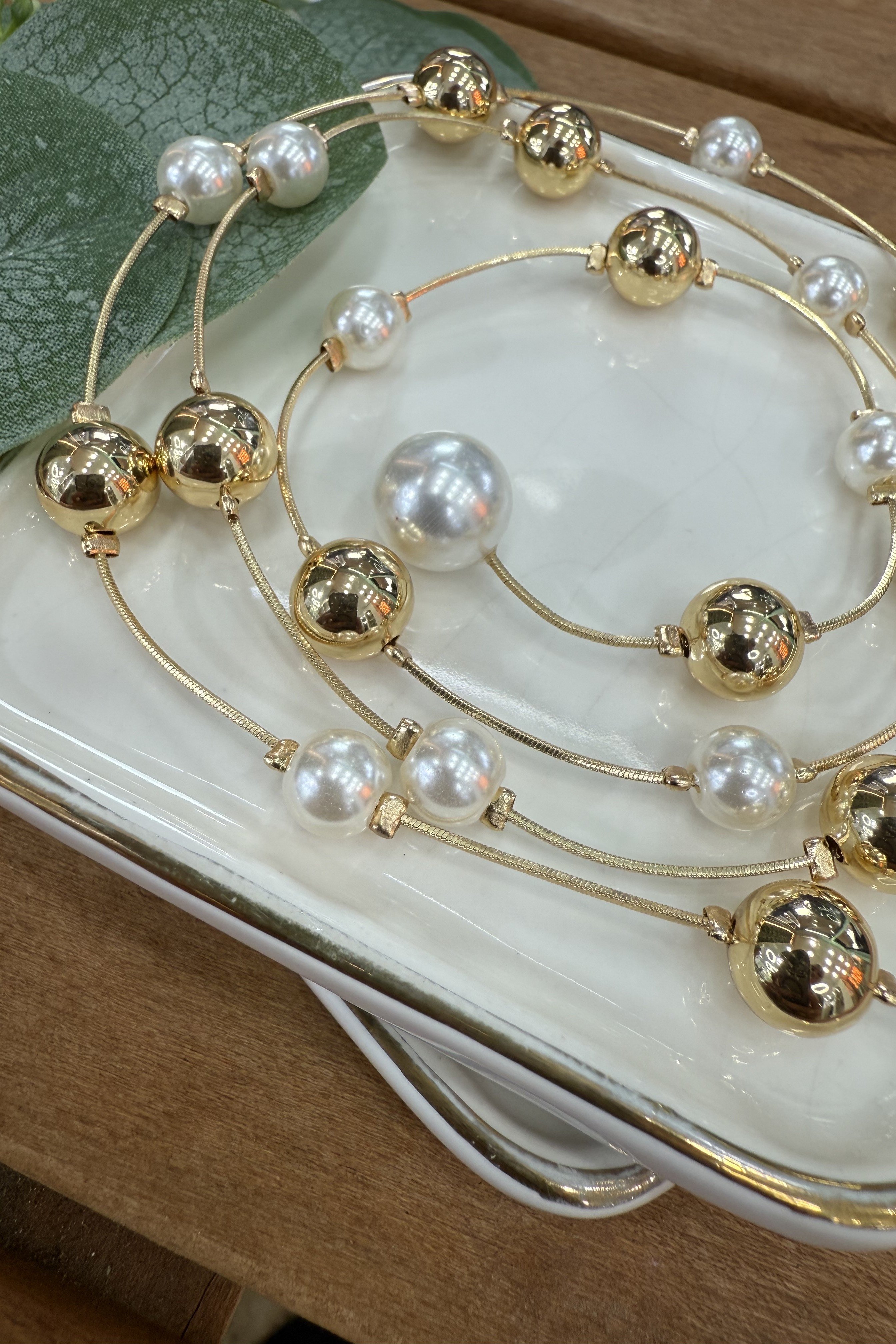 14K Altın Kaplama İnci & Gold Boncuk Kolye 78cm