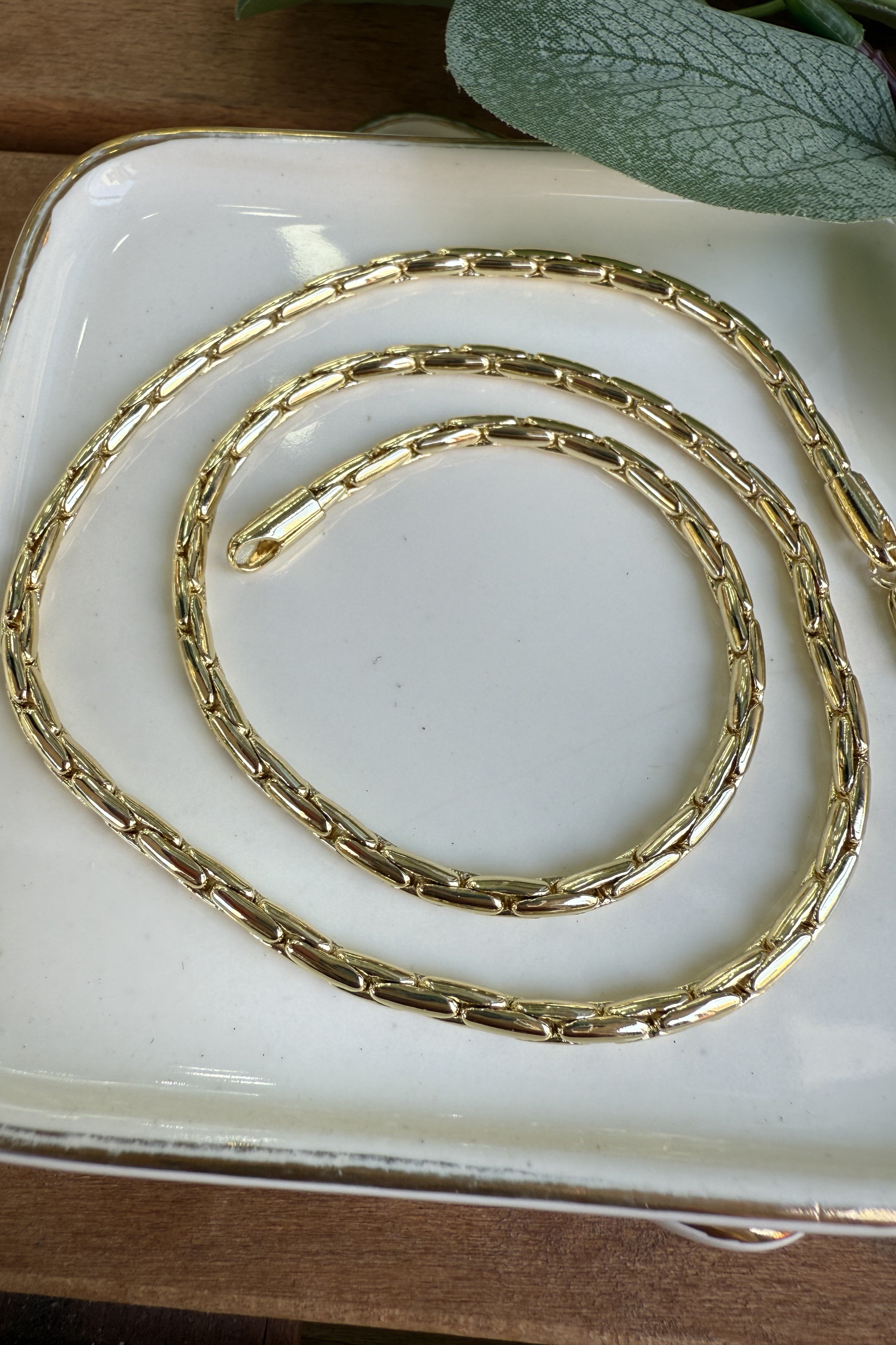 14K Altın Kaplama Yuvarlak Örgü Kolye 45cm