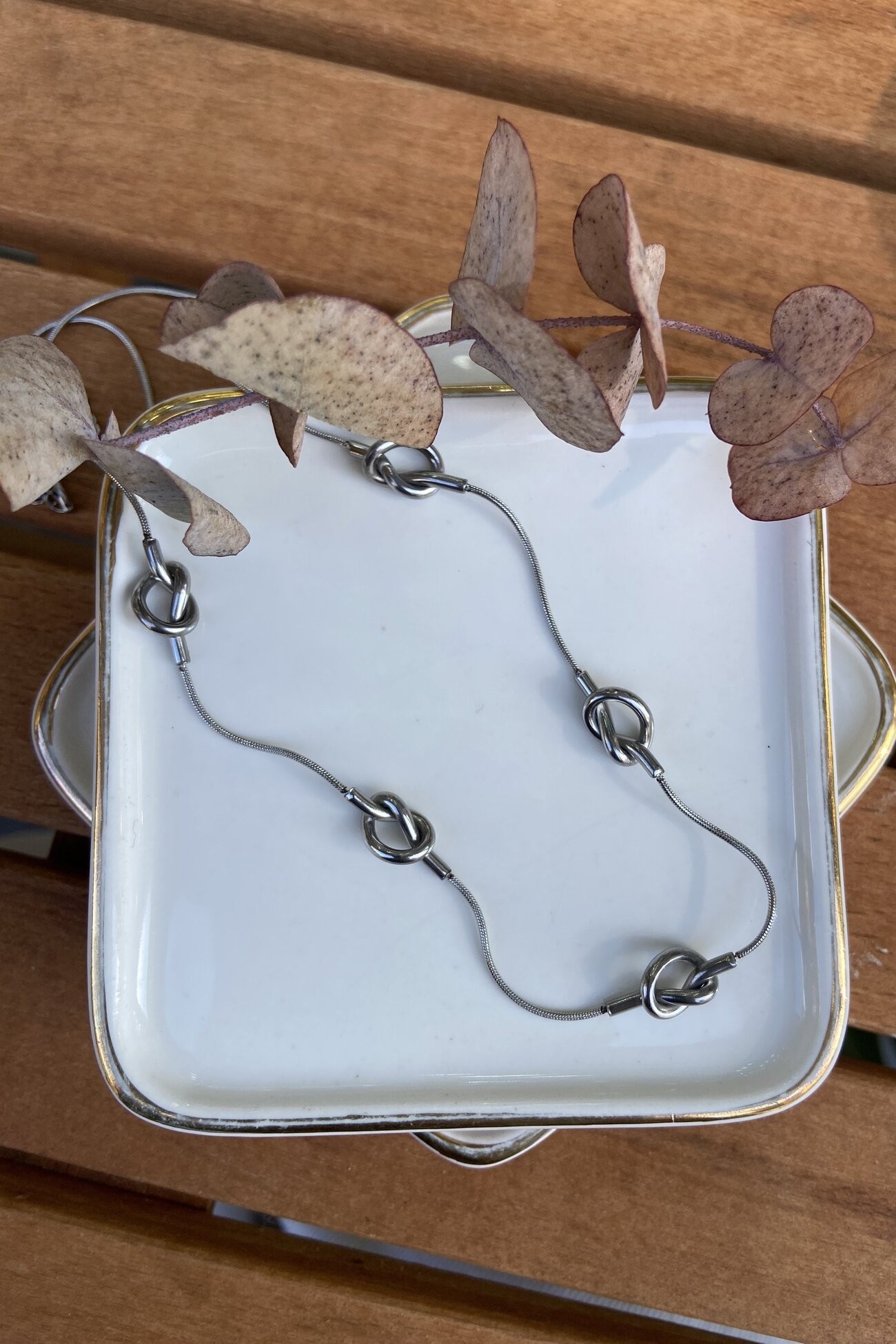 Çelik Beşli Düğüm Kolye Silver 48 cm