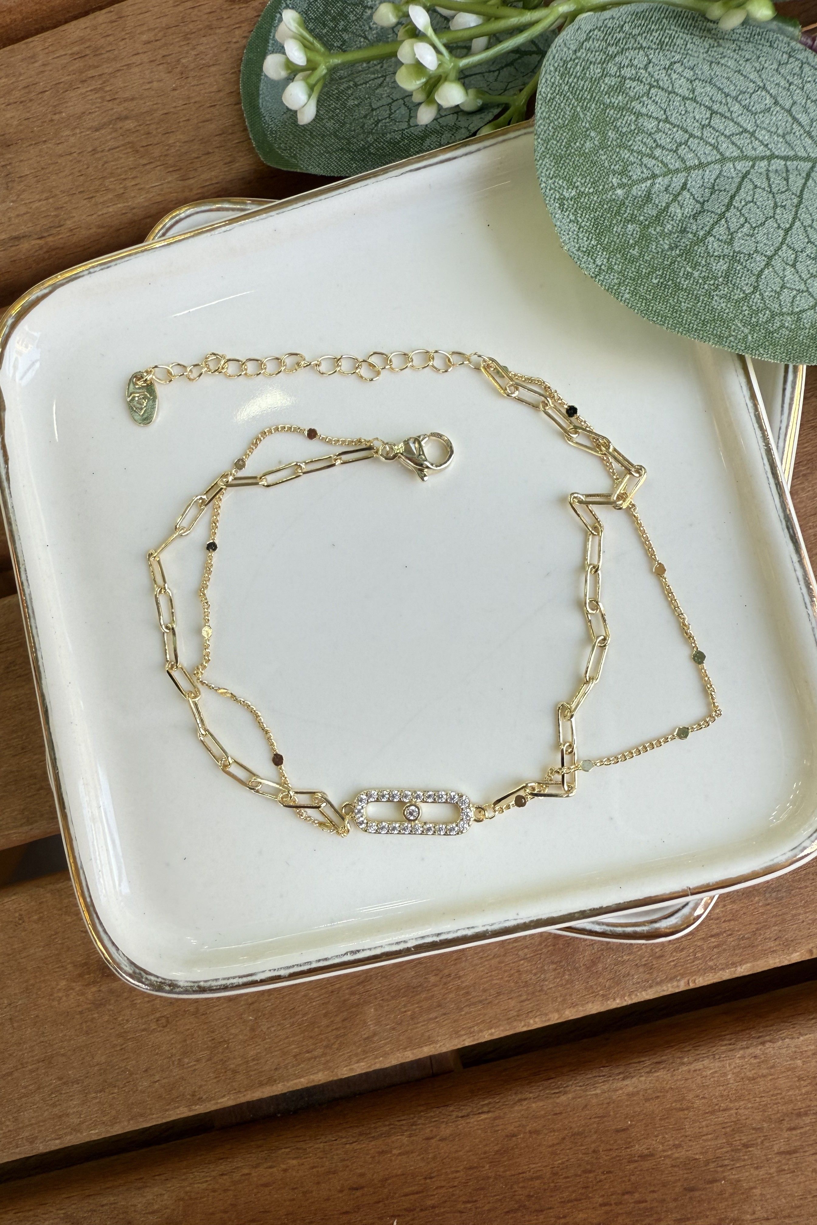 14K Altın Kaplama Orta Kısmı Marka Detay İkili Halhal Gold 20+5cm