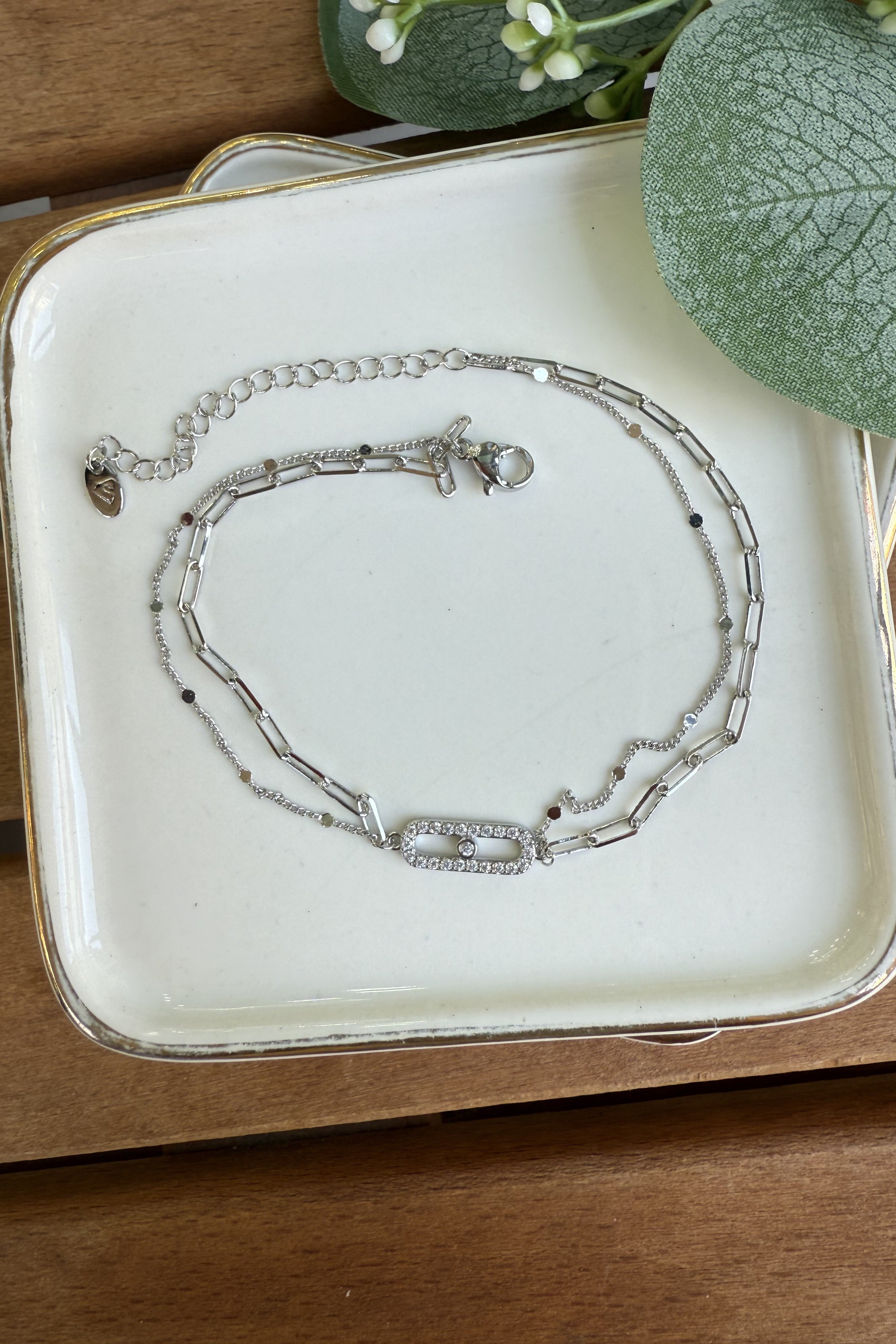 14K Altın Kaplama Orta Kısmı Marka Detay İkili Halhal Silver 20+5cm