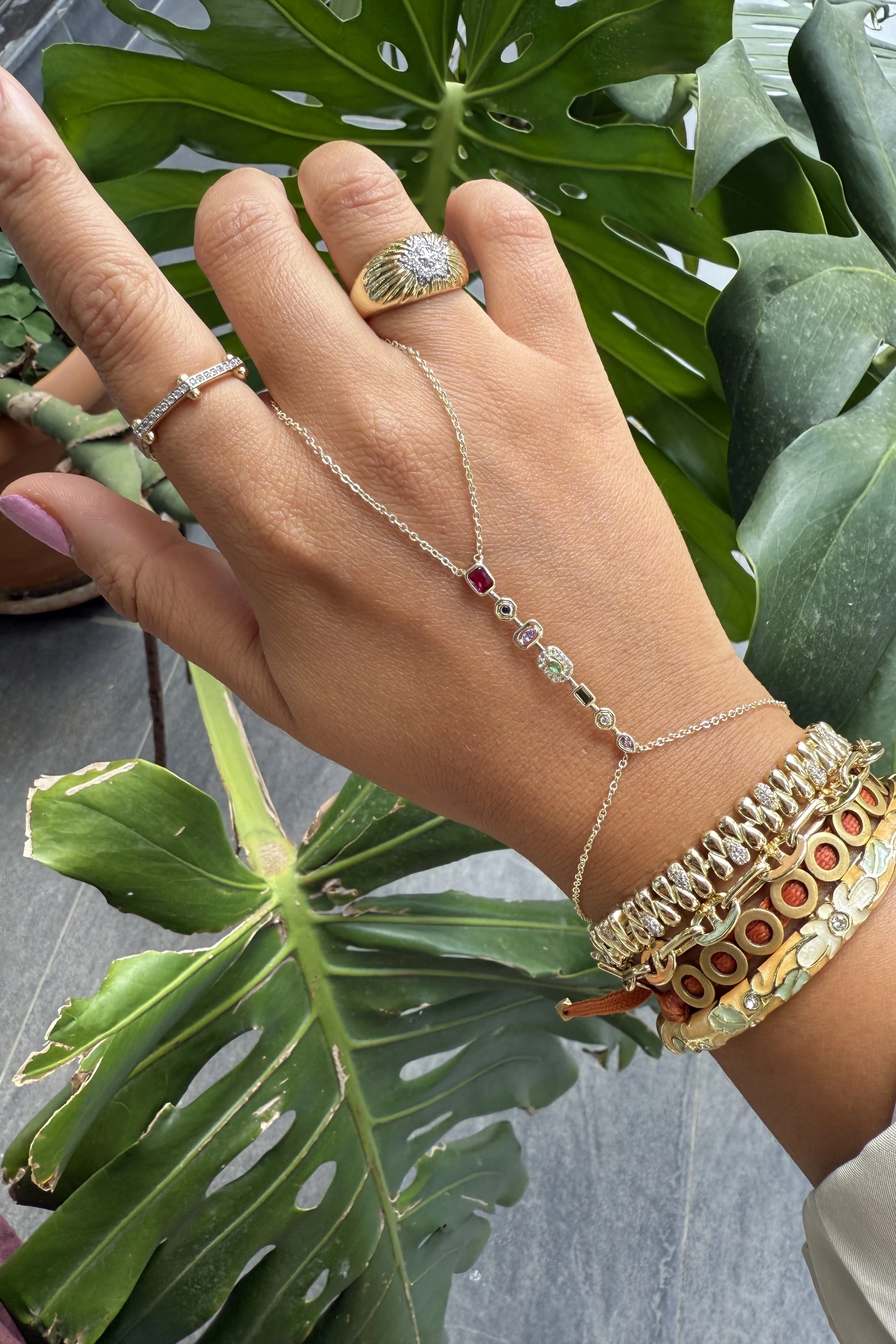 14K Altın Kaplama Minimal Renkli Taşlı Şahmeran