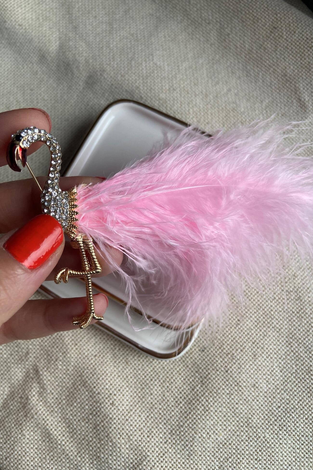 Pembe Tüylü Flamingo Broş