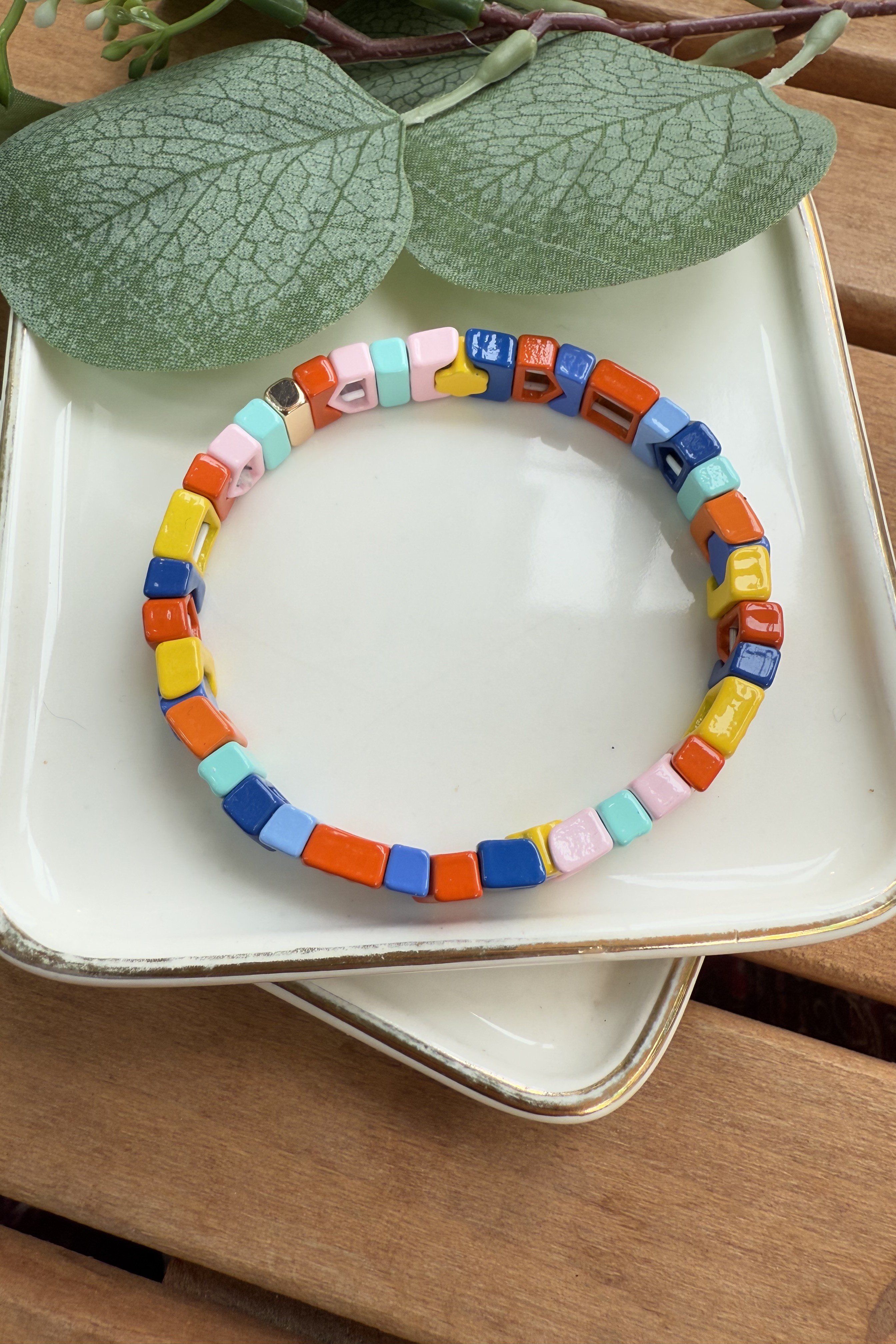 Mavi & Sarı Çiçekler Domino Bileklik 5.5cm