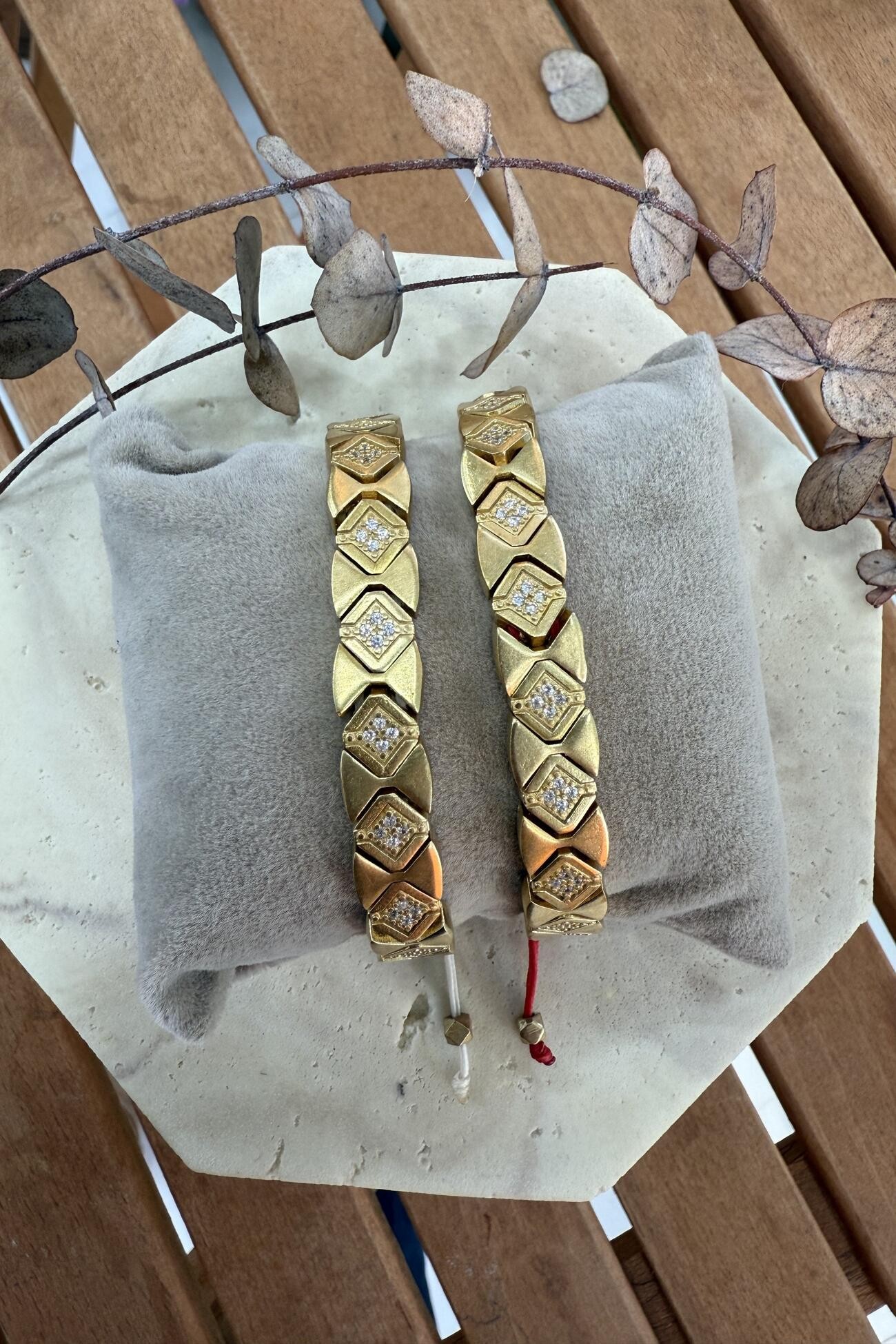 Bronz İçleri Taşlı Baklava Bileklik