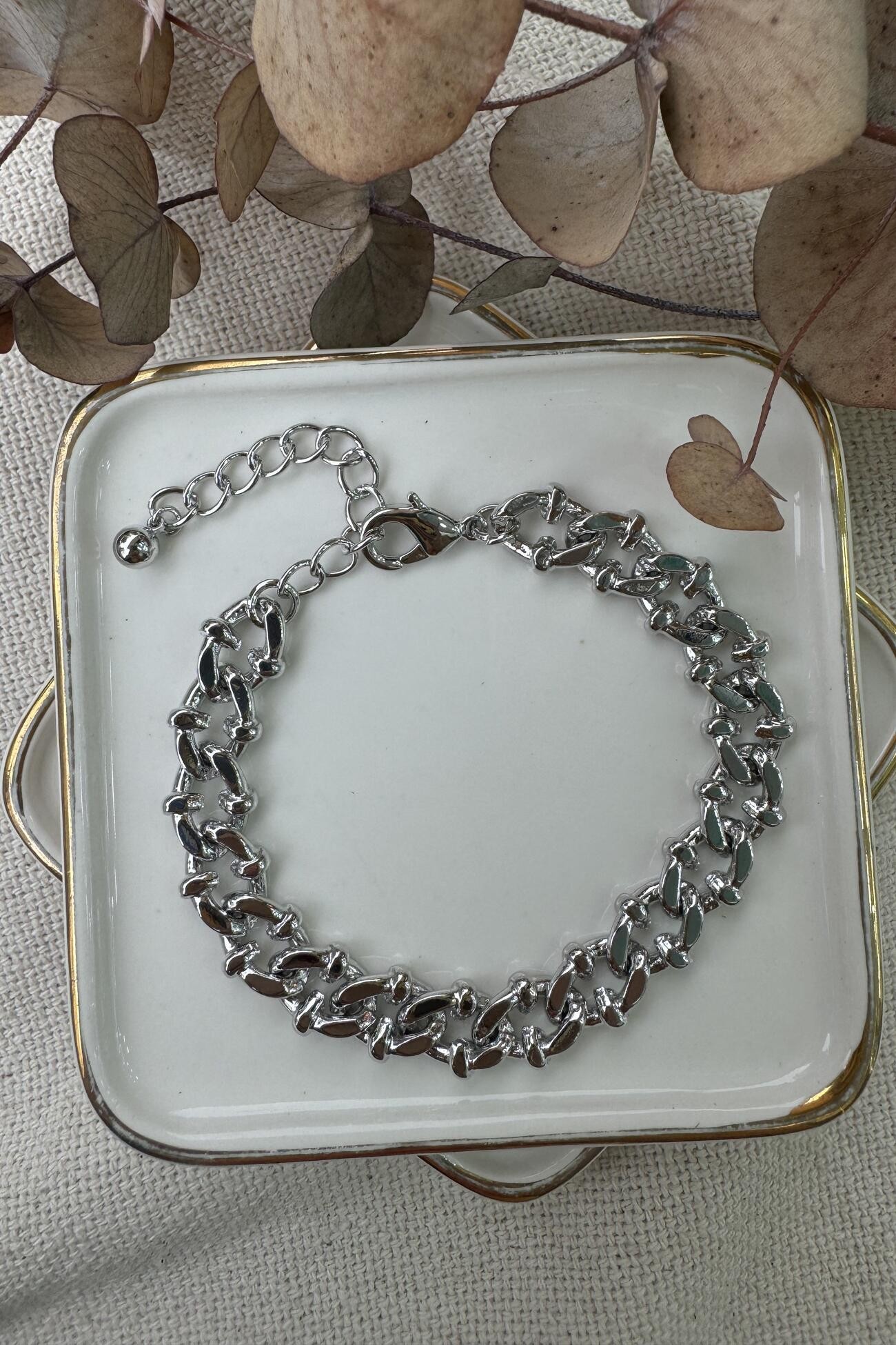 14K Altın Kaplama Noktalı Zincir Bileklik 18+5cm Silver
