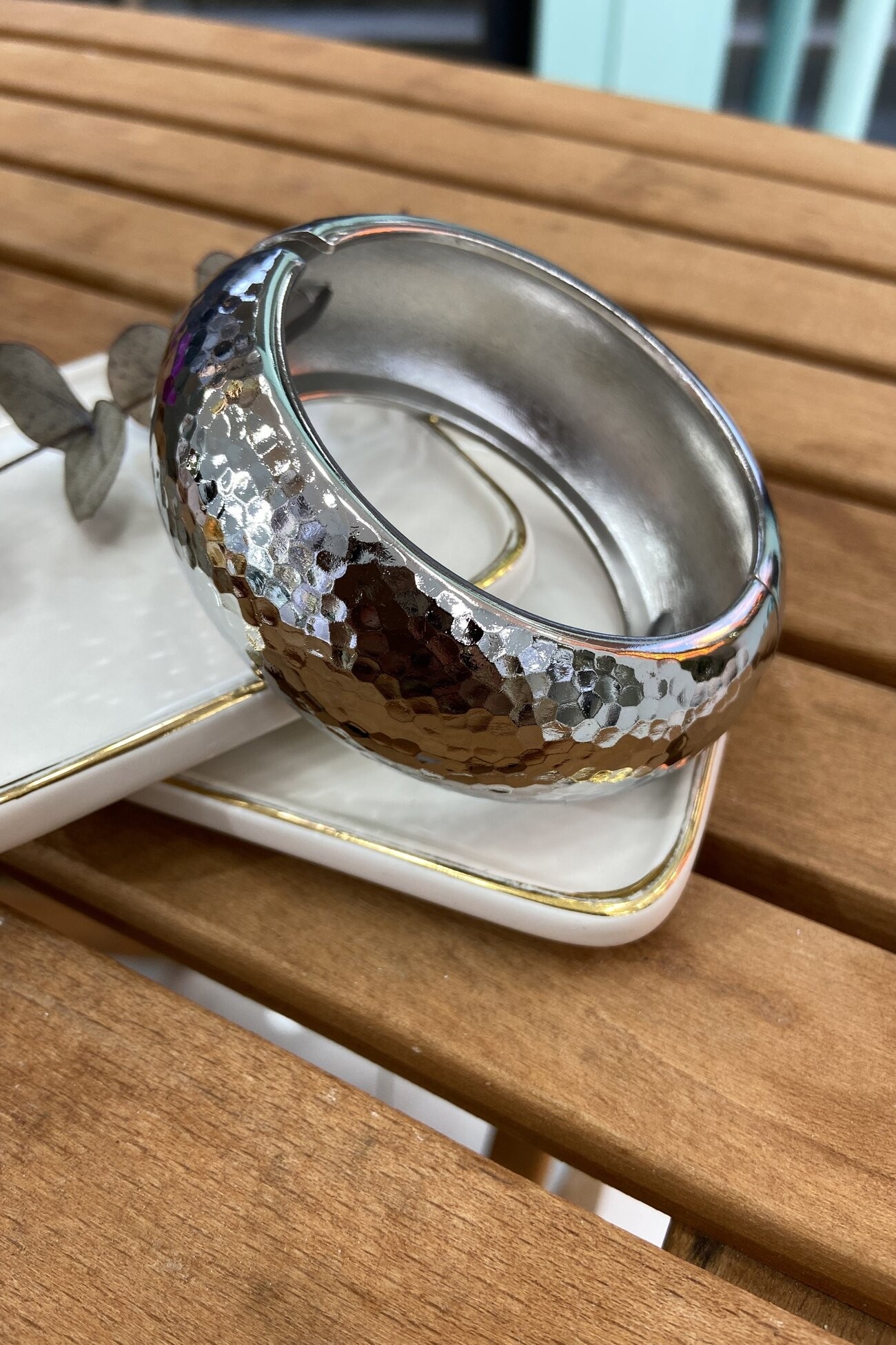 14K Altın Kaplama Bombeli Önü Dövmeli Bilezik Silver